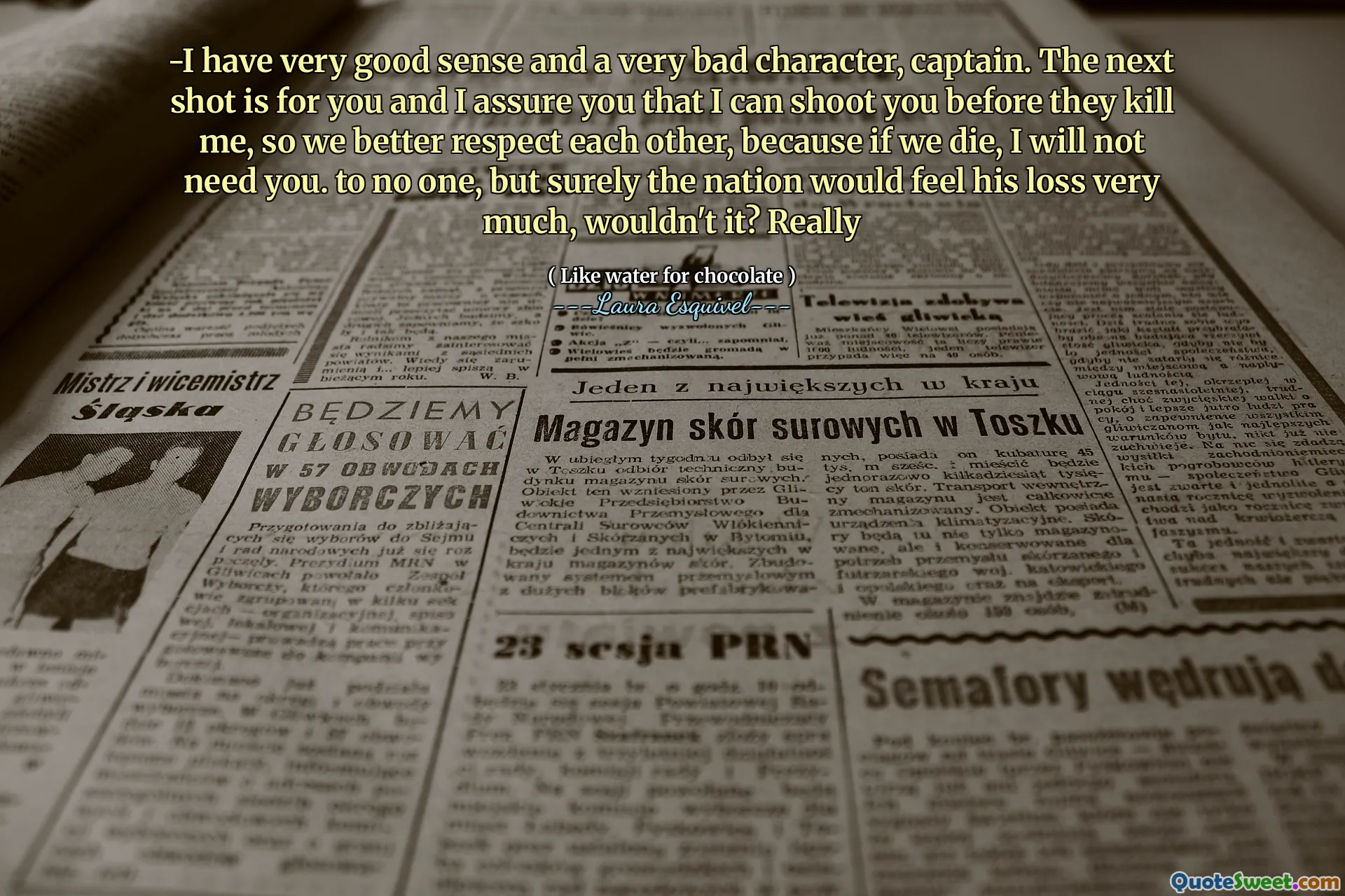 -لدي شعور جيد جدًا وشخصية سيئة للغاية ، قائد الفريق. اللقطة التالية هي لك وأؤكد لكم أنه يمكنني إطلاق النار عليك قبل أن يقتلوني ، لذلك نحترم بعضنا البعض بشكل أفضل ، لأنه إذا ماتنا ، فلن أحتاجك. لا أحد ، ولكن بالتأكيد ستشعر الأمة خسارته كثيرًا ، أليس كذلك؟ حقًا