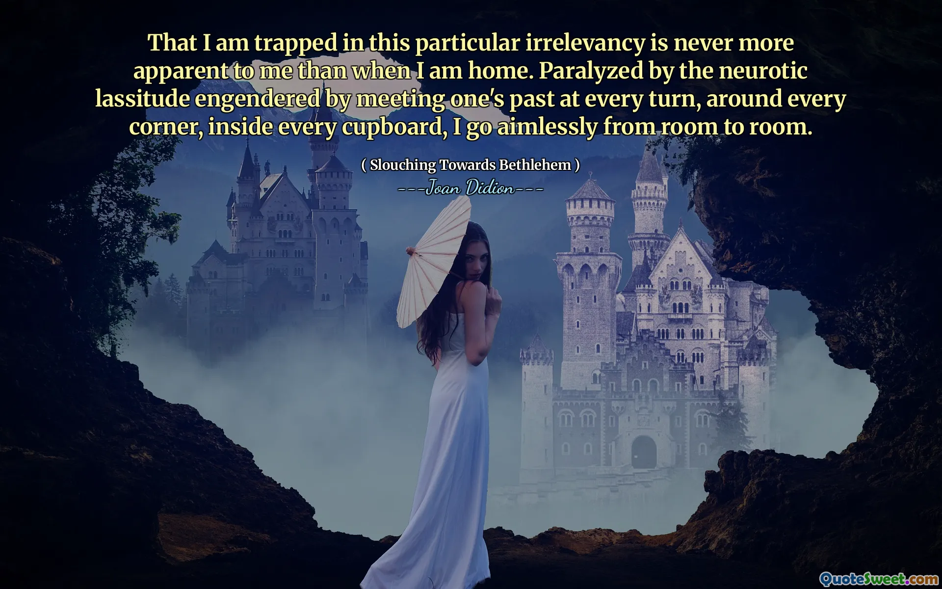 At jeg er fanget i denne spesielle irrelevansen, er aldri tydeligere for meg enn når jeg er hjemme. Lammet av den nevrotiske lassitude som er gitt ved å møte ens fortid ved hver sving, rundt hvert hjørne, inne i hvert skap, går jeg målløst fra rom til rom.