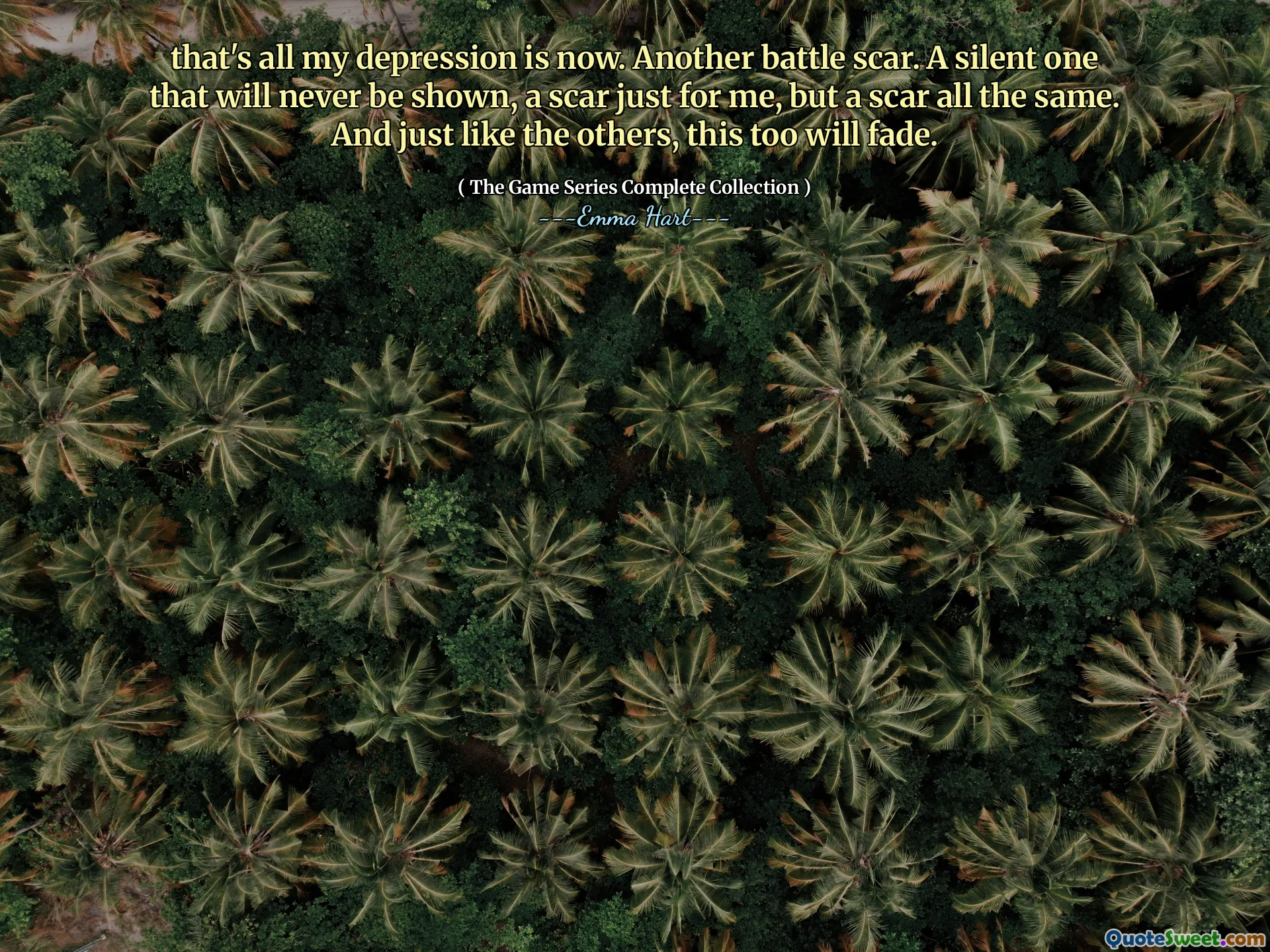 Det er alt depresjonen min er nå. Nok et slagarr. En stille en som aldri vil bli vist, et arr bare for meg, men et arr på samme måte. Og akkurat som de andre, vil også dette falme.