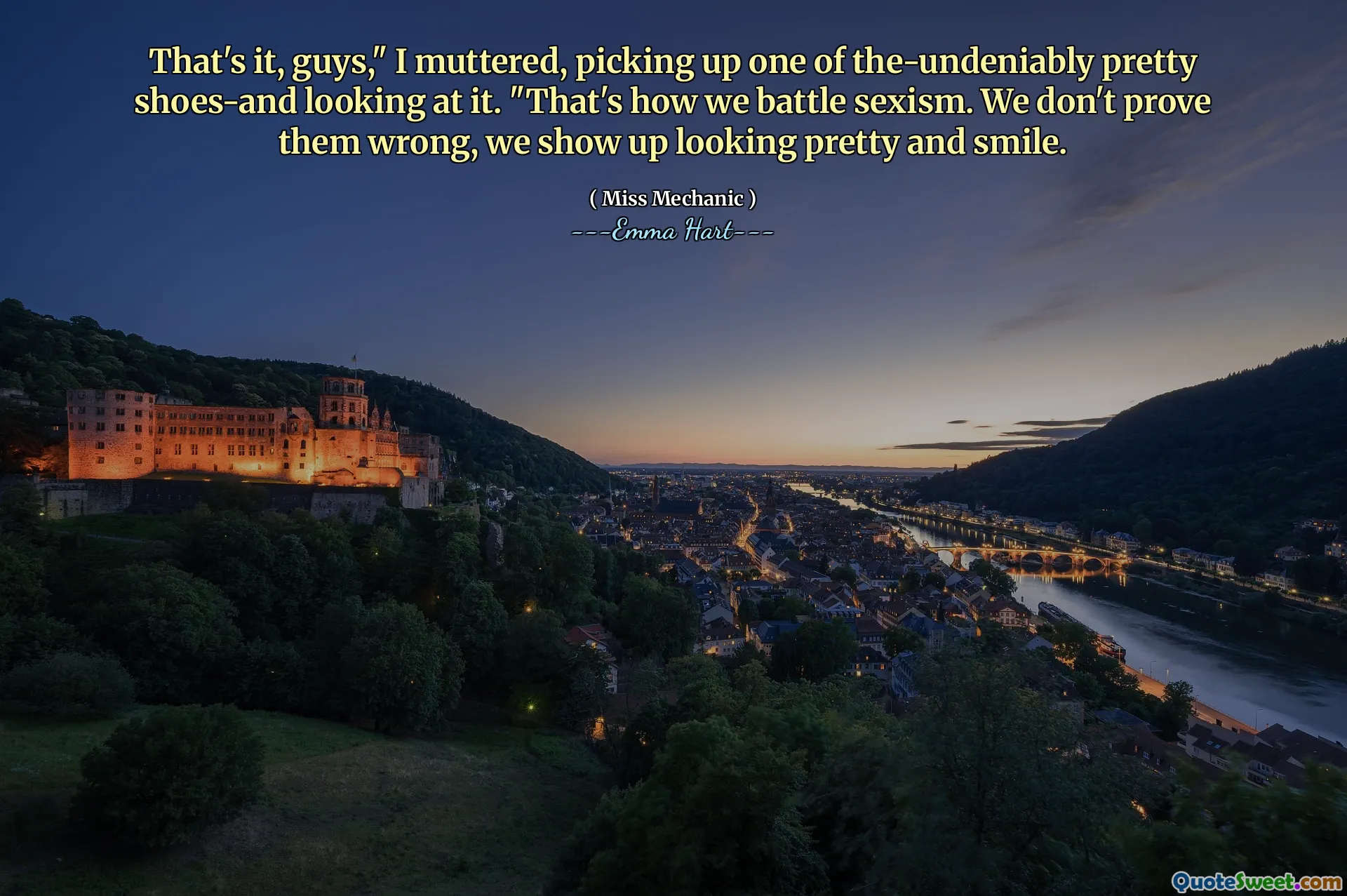 Det er det, folkens, "mumlet jeg og plukket opp en av de obligatoriske pene skoene-og så på det." Det er slik vi kjemper mot sexisme. Vi beviser ikke at de er galt, vi dukker opp og ser pene og smiler ut.