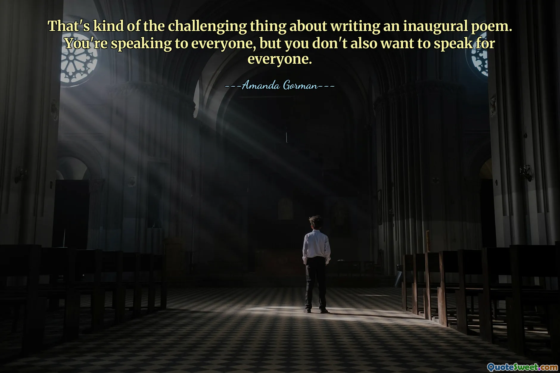 That's kind of the challenging thing about writing an inaugural poem. You're speaking to everyone, but you don't also want to speak for everyone.