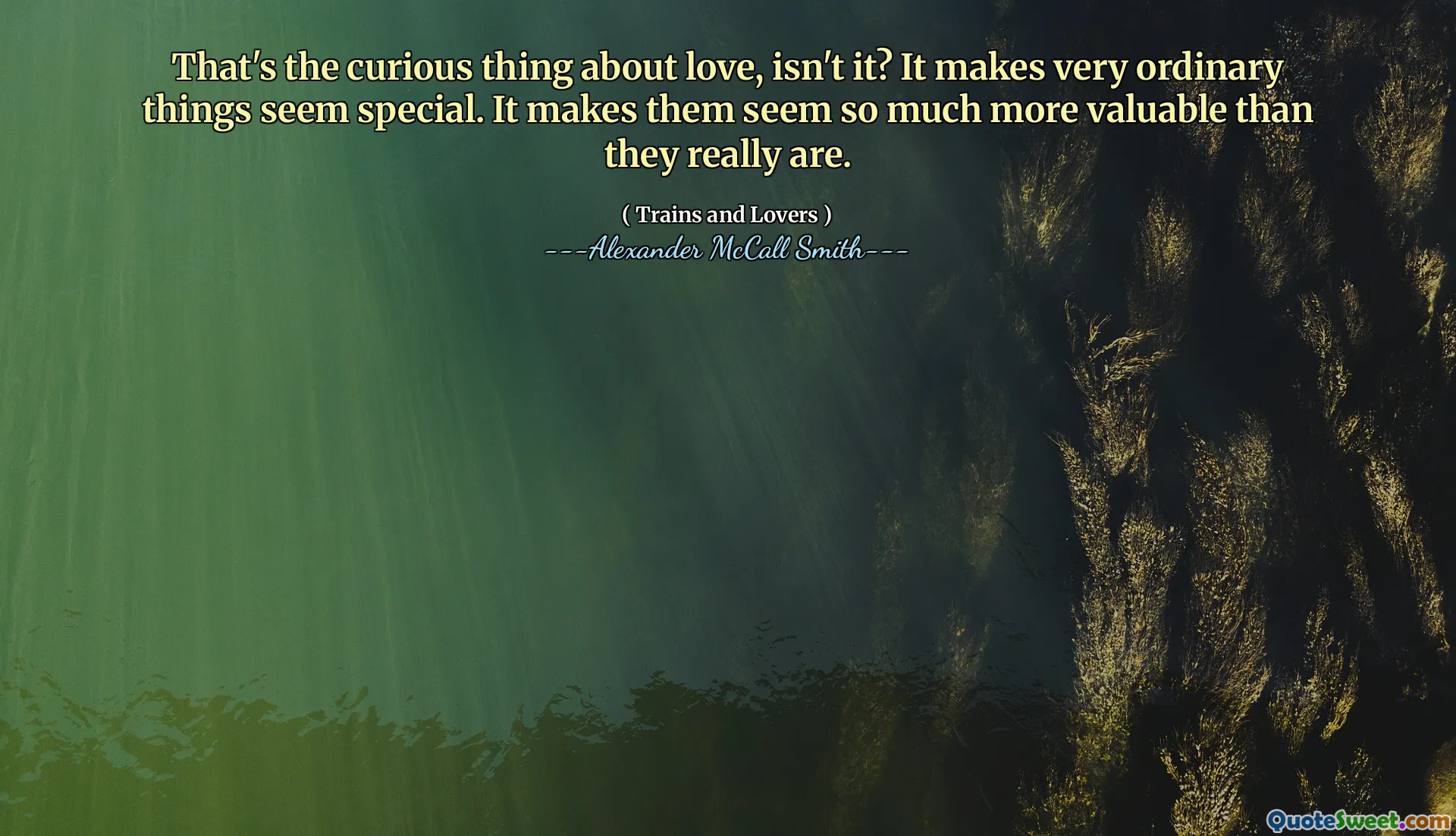 That's the curious thing about love, isn't it? It makes very ordinary things seem special. It makes them seem so much more valuable than they really are.