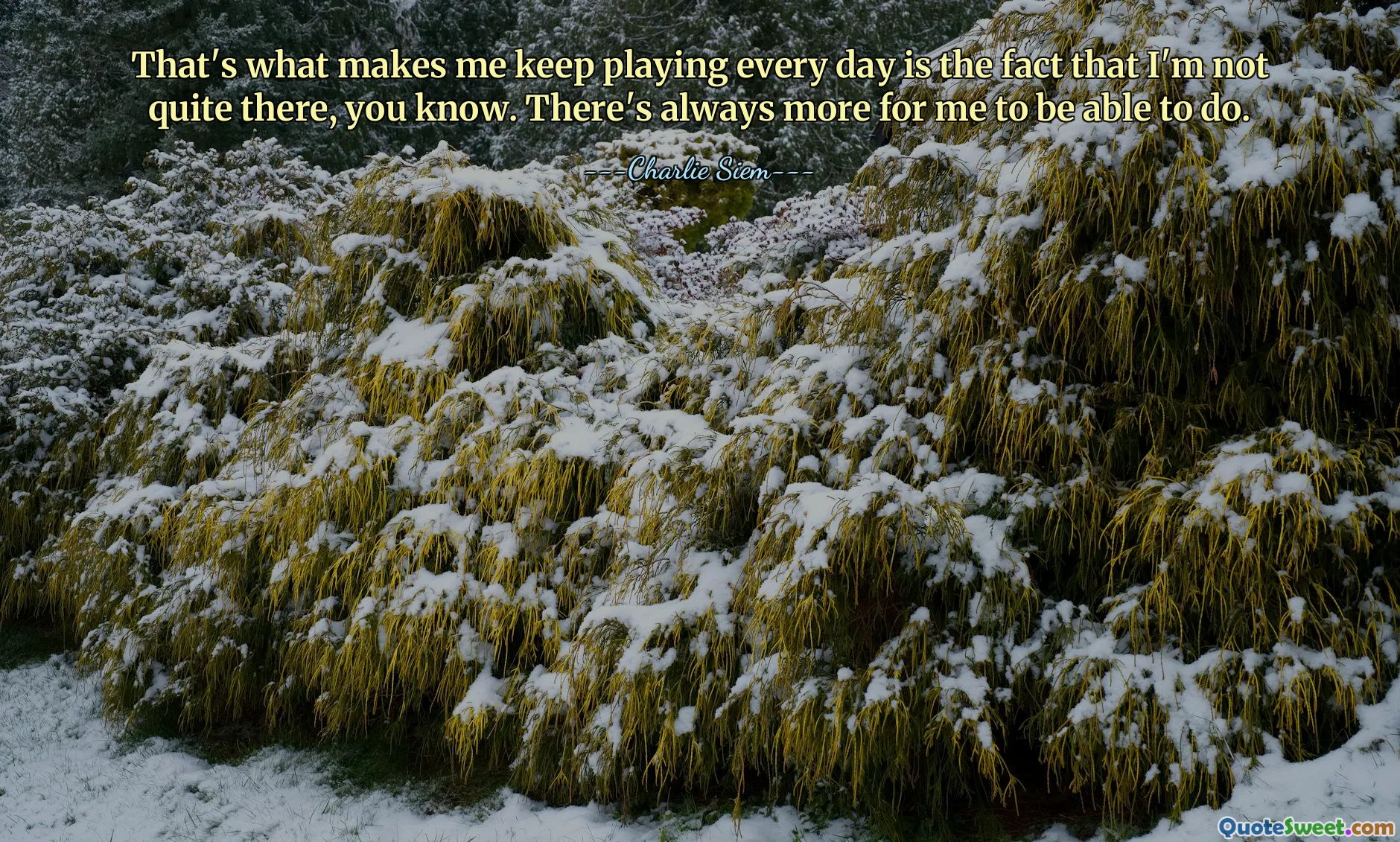 That's what makes me keep playing every day is the fact that I'm not quite there, you know. There's always more for me to be able to do.