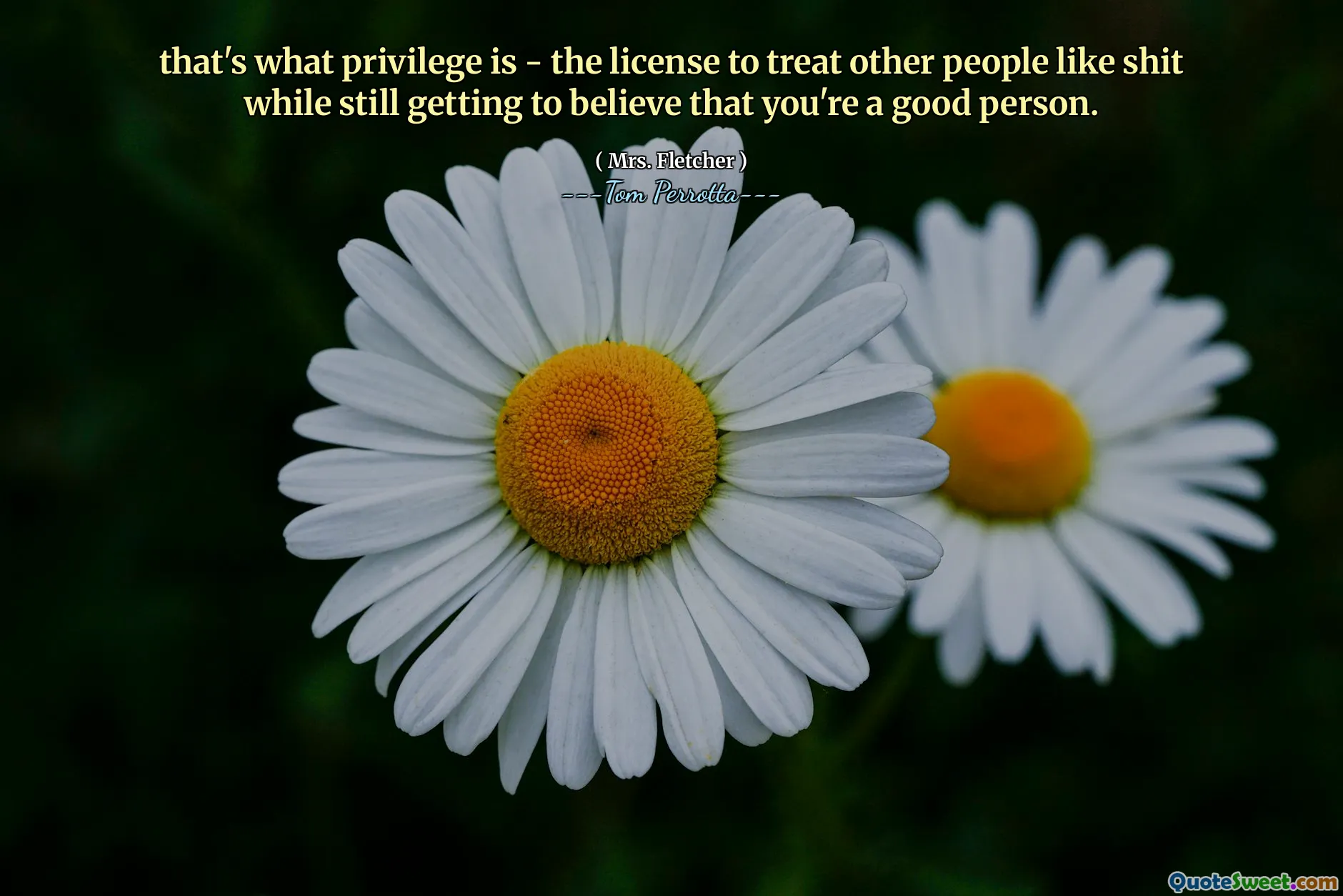 that's what privilege is - the license to treat other people like shit while still getting to believe that you're a good person.