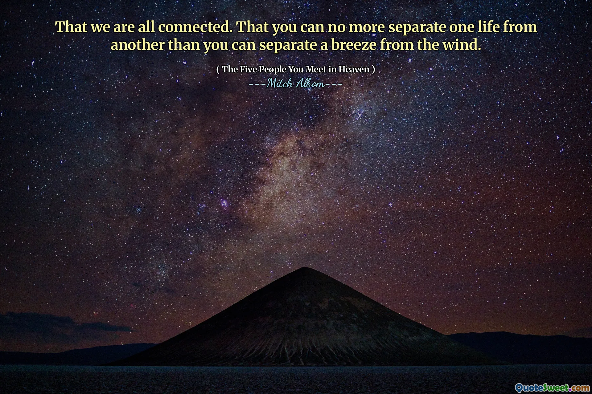 Che siamo tutti connessi. Che non puoi più separare una vita da un'altra di quanto puoi separare un gioco da ragazzi dal vento.