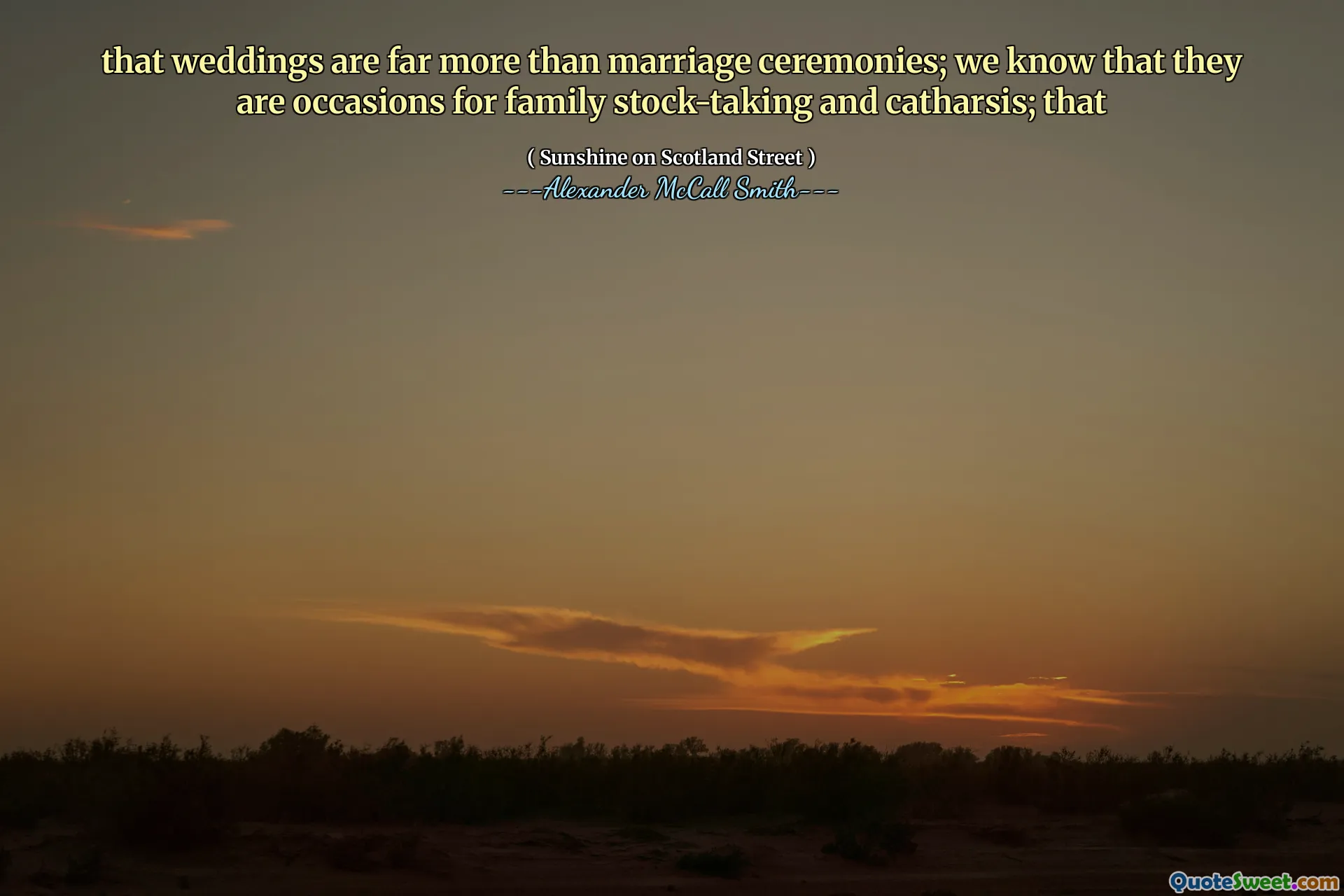 that weddings are far more than marriage ceremonies; we know that they are occasions for family stock-taking and catharsis; that