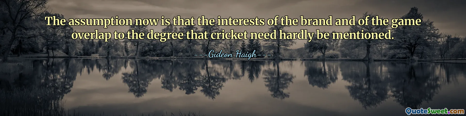 The assumption now is that the interests of the brand and of the game overlap to the degree that cricket need hardly be mentioned.
