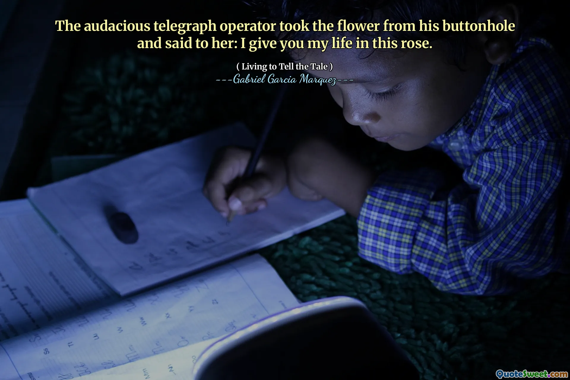 De gewaagde telegraafoperator nam de bloem uit zijn knoopsgat en zei tegen haar: ik geef je mijn leven in deze roos.