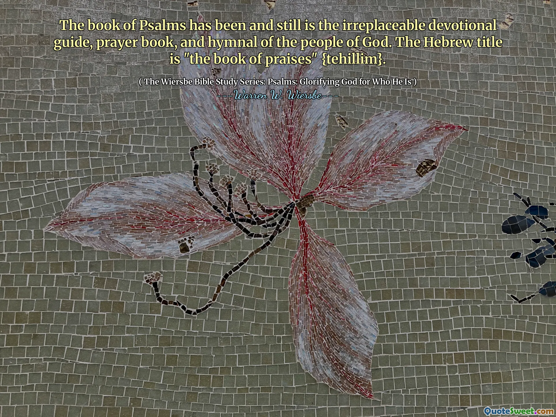 The book of Psalms has been and still is the irreplaceable devotional guide, prayer book, and hymnal of the people of God. The Hebrew title is "the book of praises" {tehillim}.