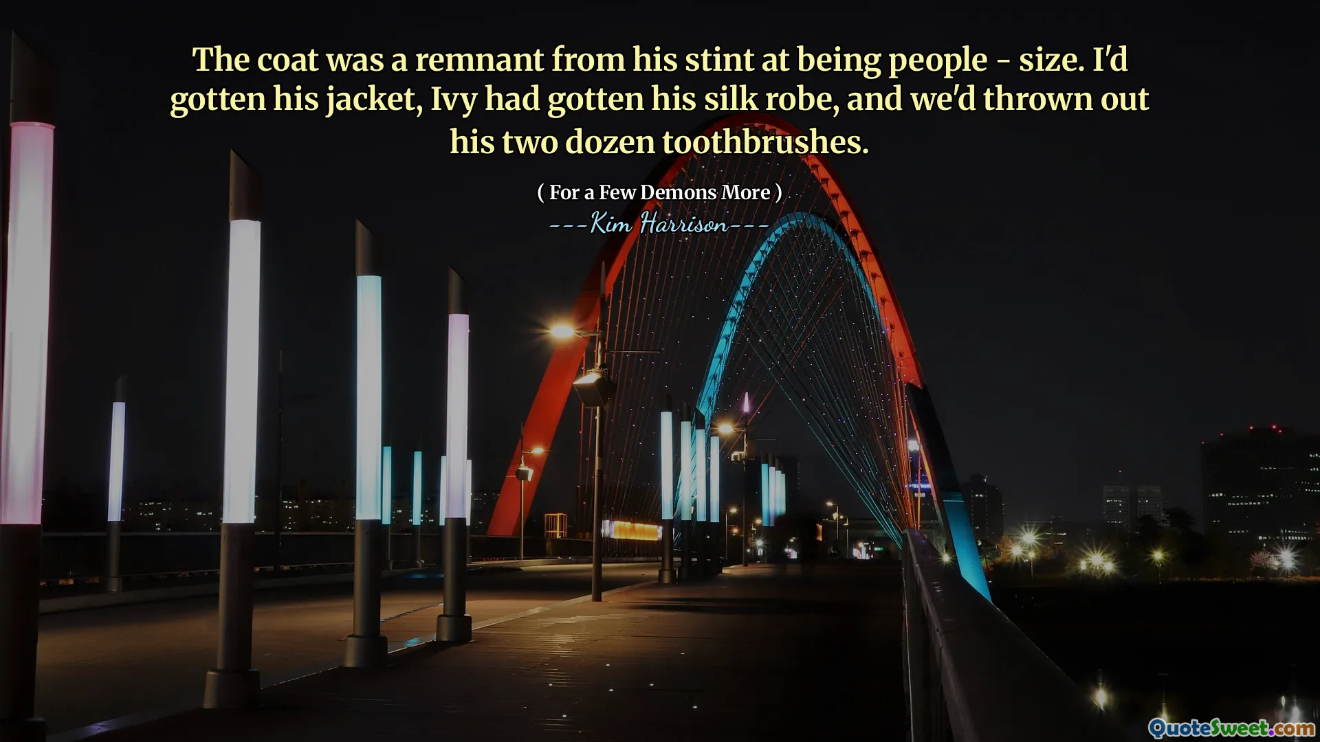 The coat was a remnant from his stint at being people - size. I'd gotten his jacket, Ivy had gotten his silk robe, and we'd thrown out his two dozen toothbrushes.
