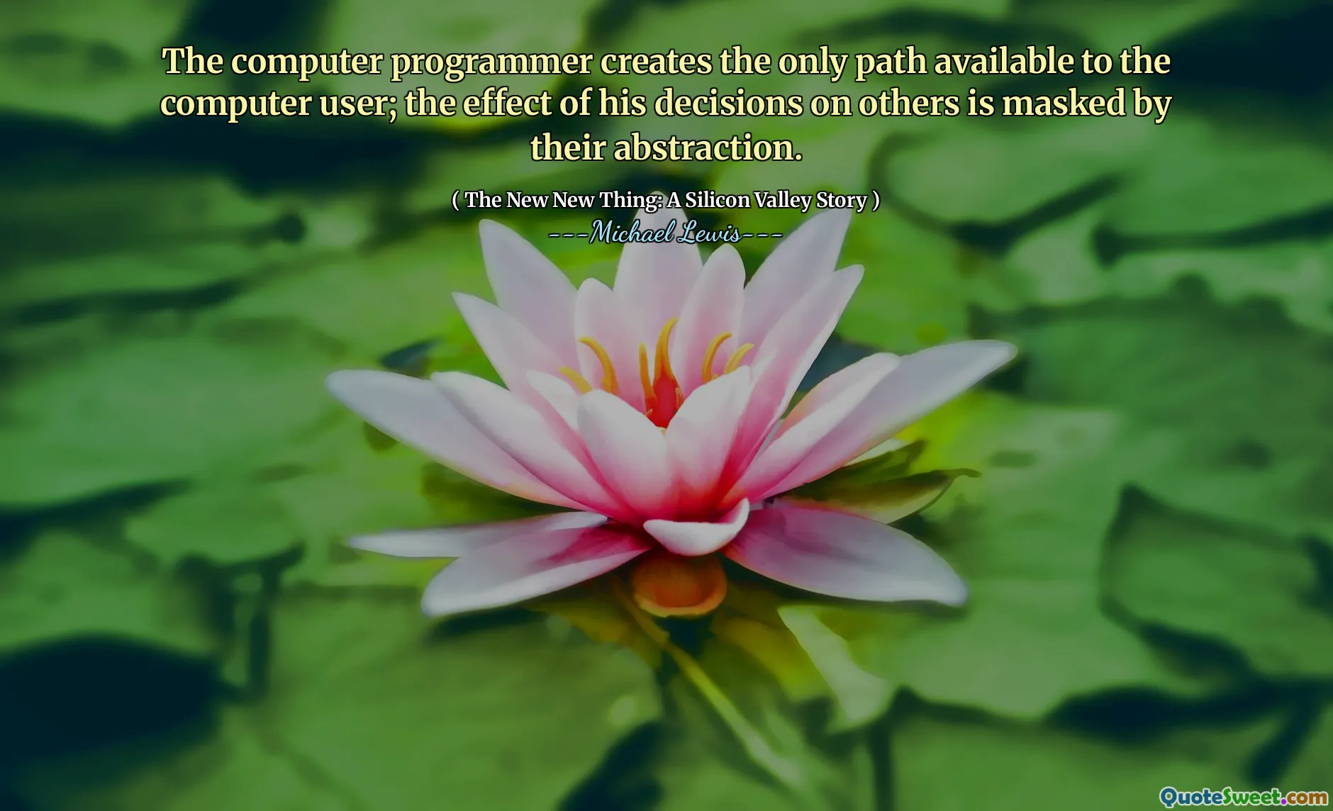 The computer programmer creates the only path available to the computer user; the effect of his decisions on others is masked by their abstraction.