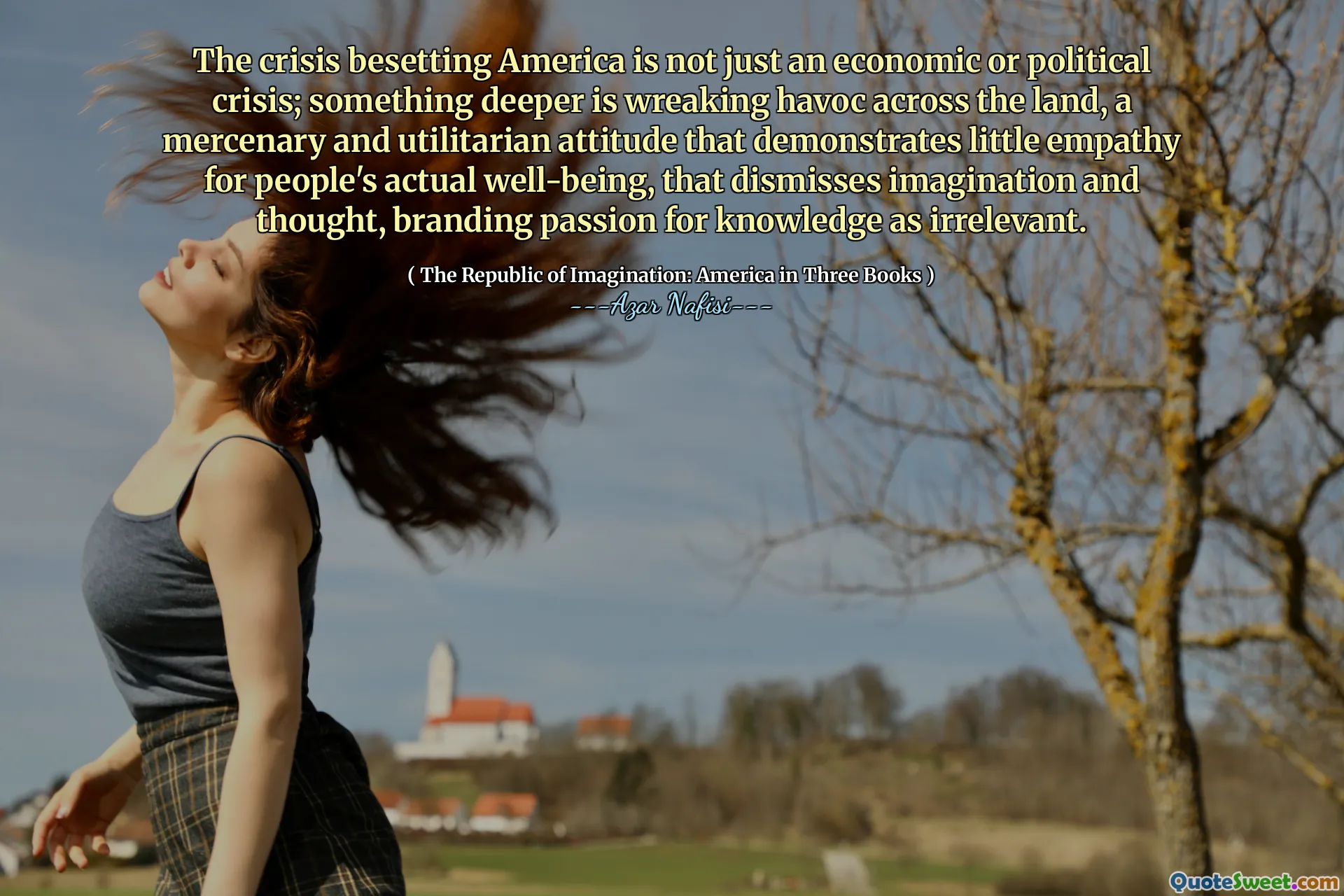 미국에 대한 위기는 단순한 경제적 또는 정치적 위기가 아닙니다. 더 깊은 것은 사람들의 실제 복지에 대한 공감을 거의 나타내지 않는 용병 및 실용적인 태도 인 육지 전역에 더 깊은 혼란을 일으키고, 상상력과 생각을 무시하고, 관련없는 지식에 대한 열정을 브랜딩하는 것입니다.