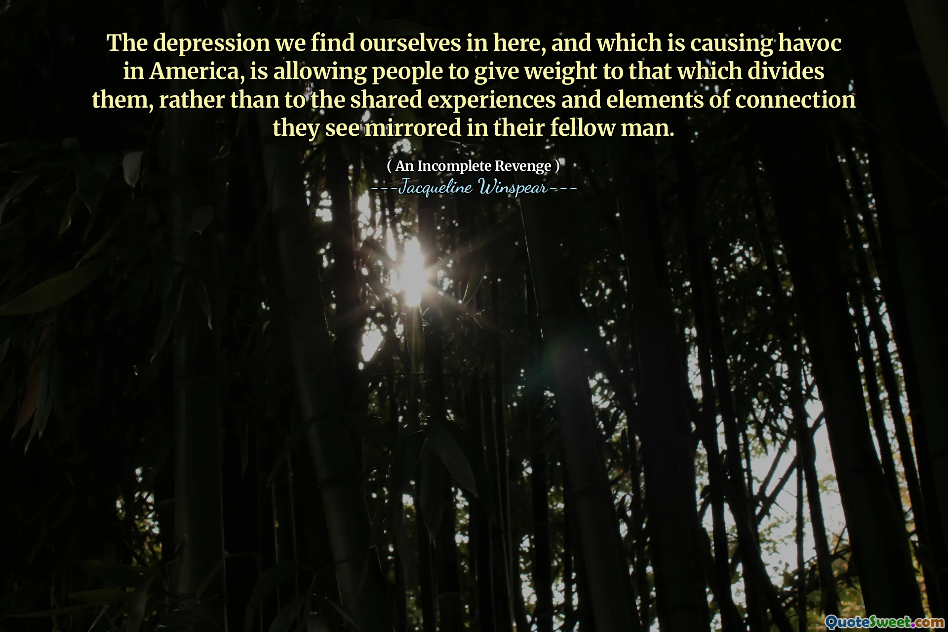 私たちがここにいると私たちが見つけ、アメリカで大混乱を引き起こしているうつ病は、人々が仲間に鏡に鏡を鏡に鏡をとっていると見ている共有の経験や要素ではなく、彼らに分裂するものに重みを与えることを可能にしています。