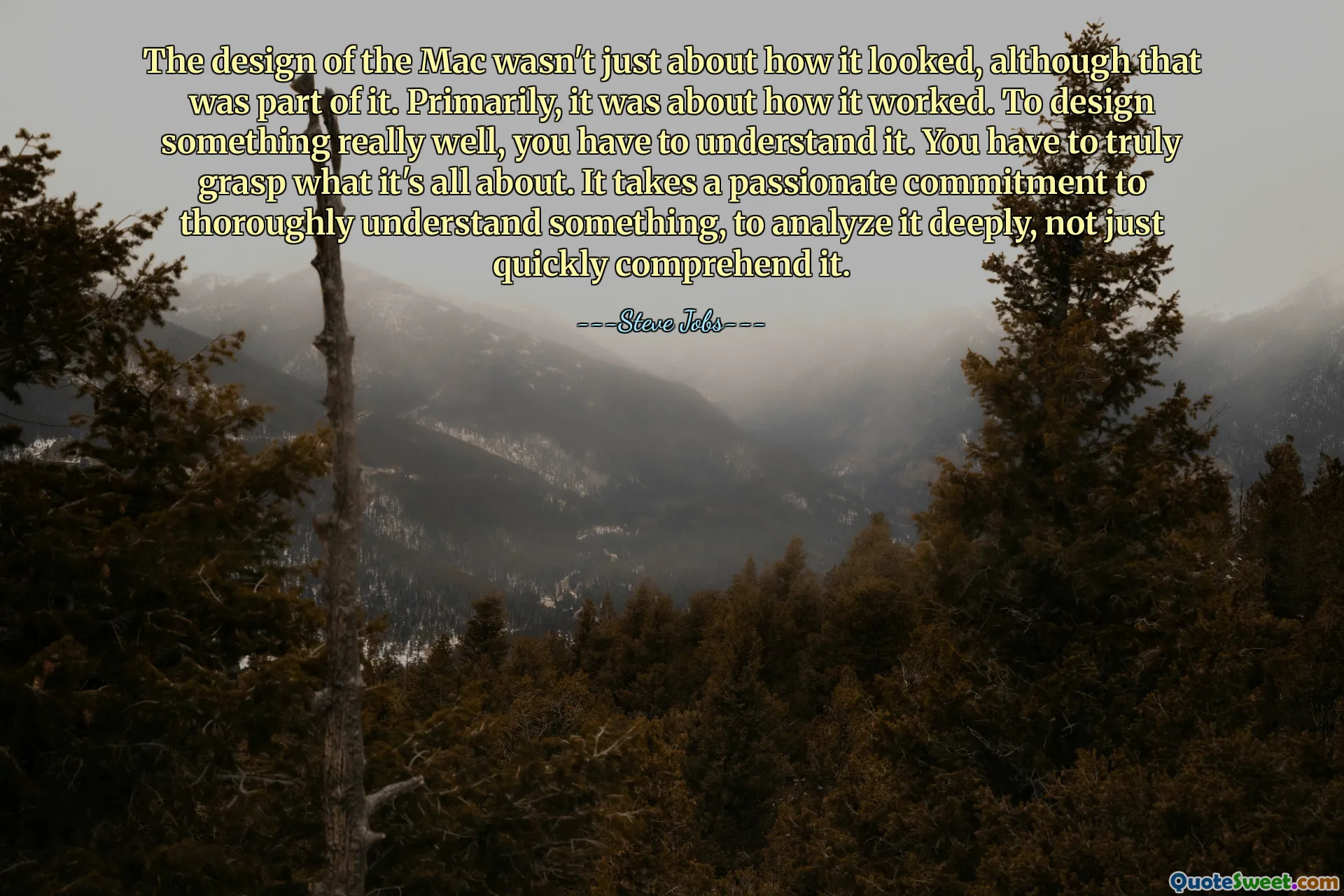 The design of the Mac wasn't just about how it looked, although that was part of it. Primarily, it was about how it worked. To design something really well, you have to understand it. You have to truly grasp what it's all about. It takes a passionate commitment to thoroughly understand something, to analyze it deeply, not just quickly comprehend it.