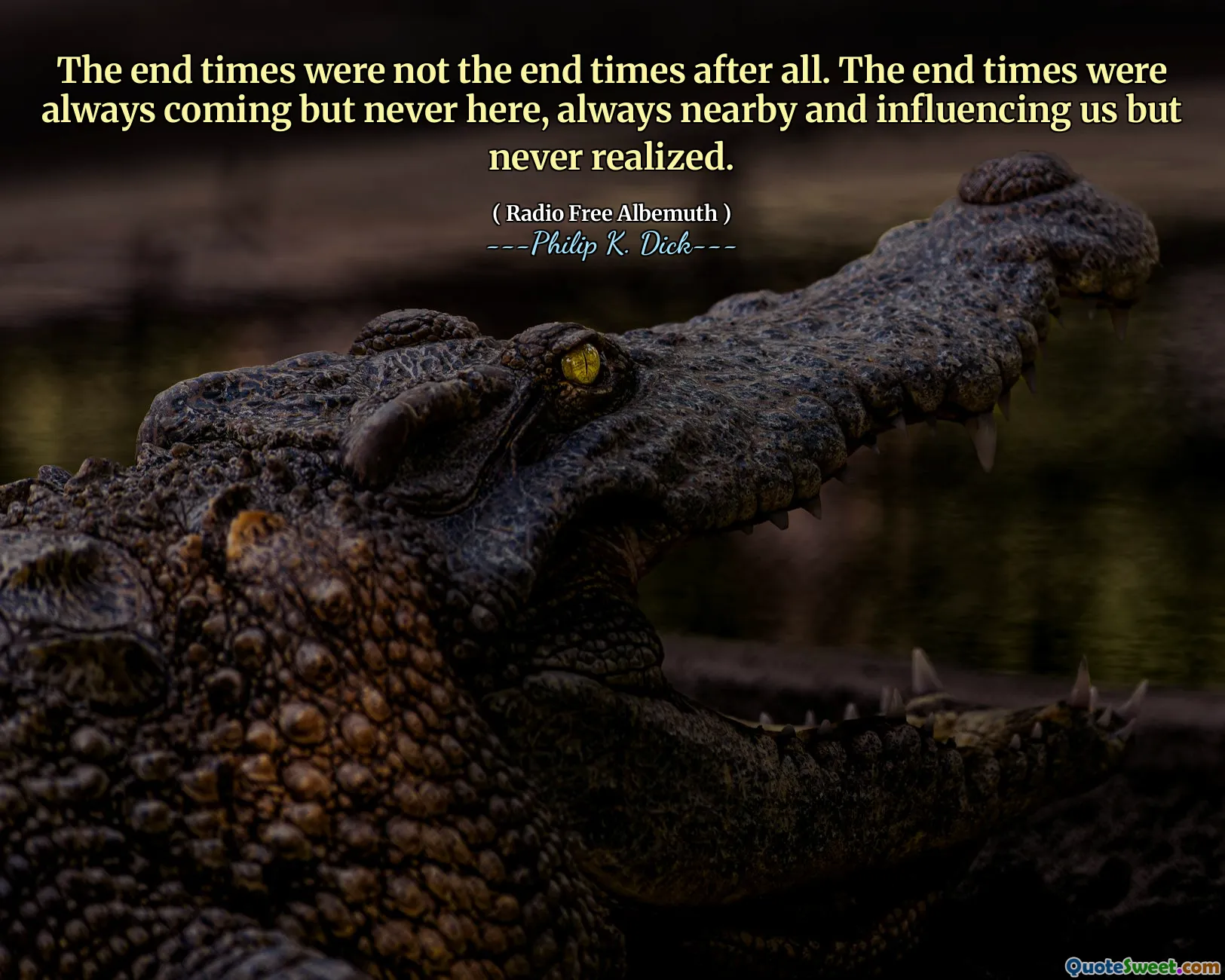 The end times were not the end times after all. The end times were always coming but never here, always nearby and influencing us but never realized.