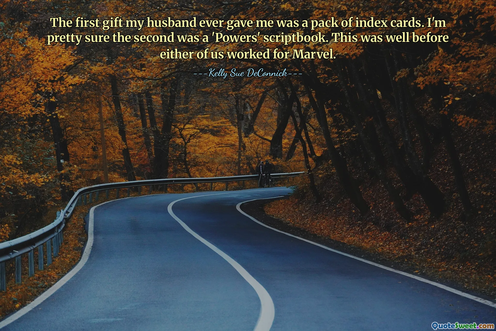 The first gift my husband ever gave me was a pack of index cards. I'm pretty sure the second was a 'Powers' scriptbook. This was well before either of us worked for Marvel.