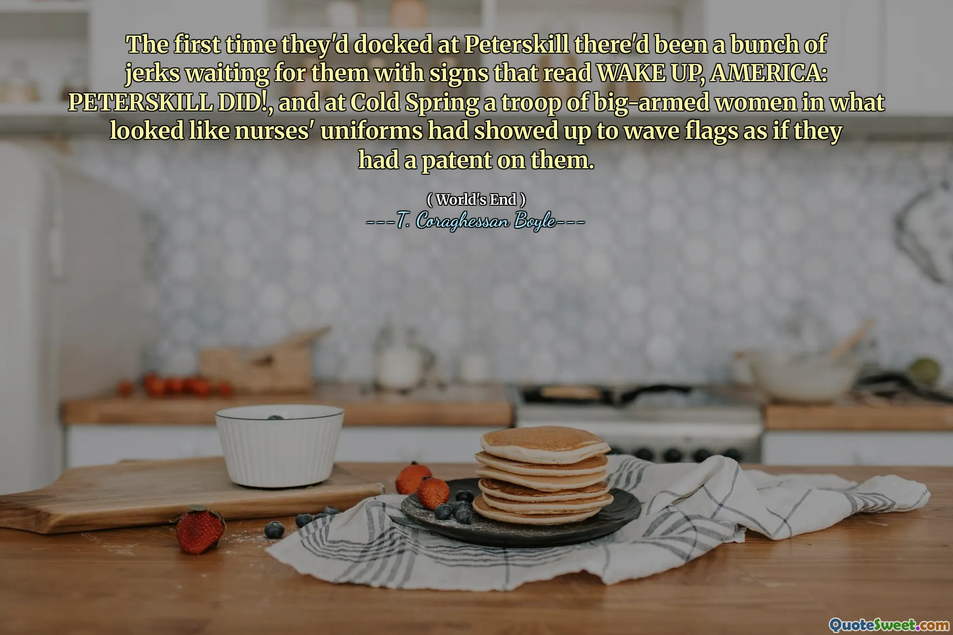 Første gang de hadde lagt til kai på Petersskill, hadde det vært en gjeng med rykk som ventet på dem med skilt som leste Wake Up, America: Petersskill gjorde det!, Og på Cold Spring hadde en tropp av store bevæpnede kvinner i det som så ut som sykepleiernes uniformer vist seg å bølge flagg som om de hadde et patent på dem.