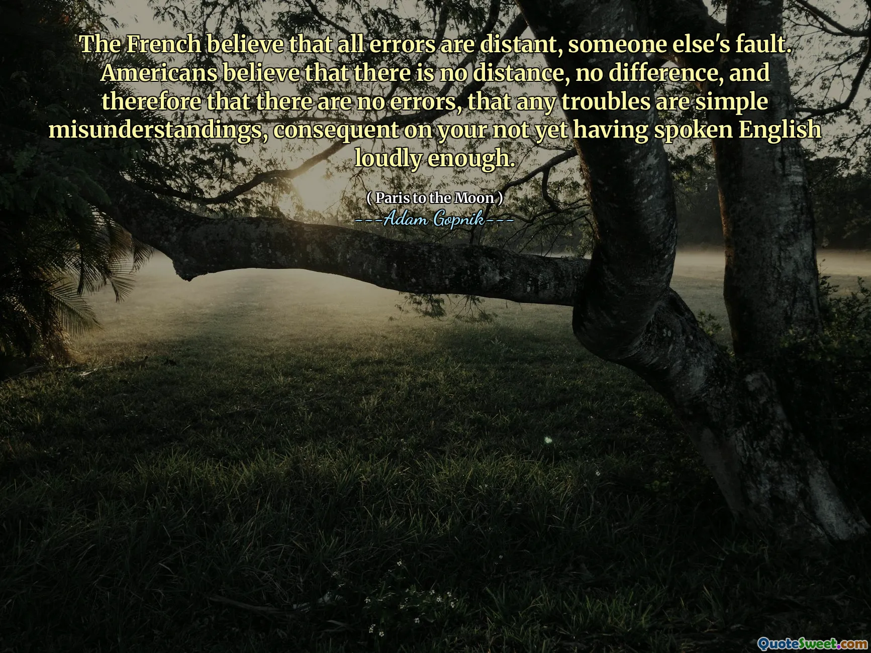 法国人认为，所有错误都是遥远的，别人的错。美国人认为没有距离，没有区别，因此没有错误，任何麻烦都是简单的误解，这是因为您还没有大声说英语。