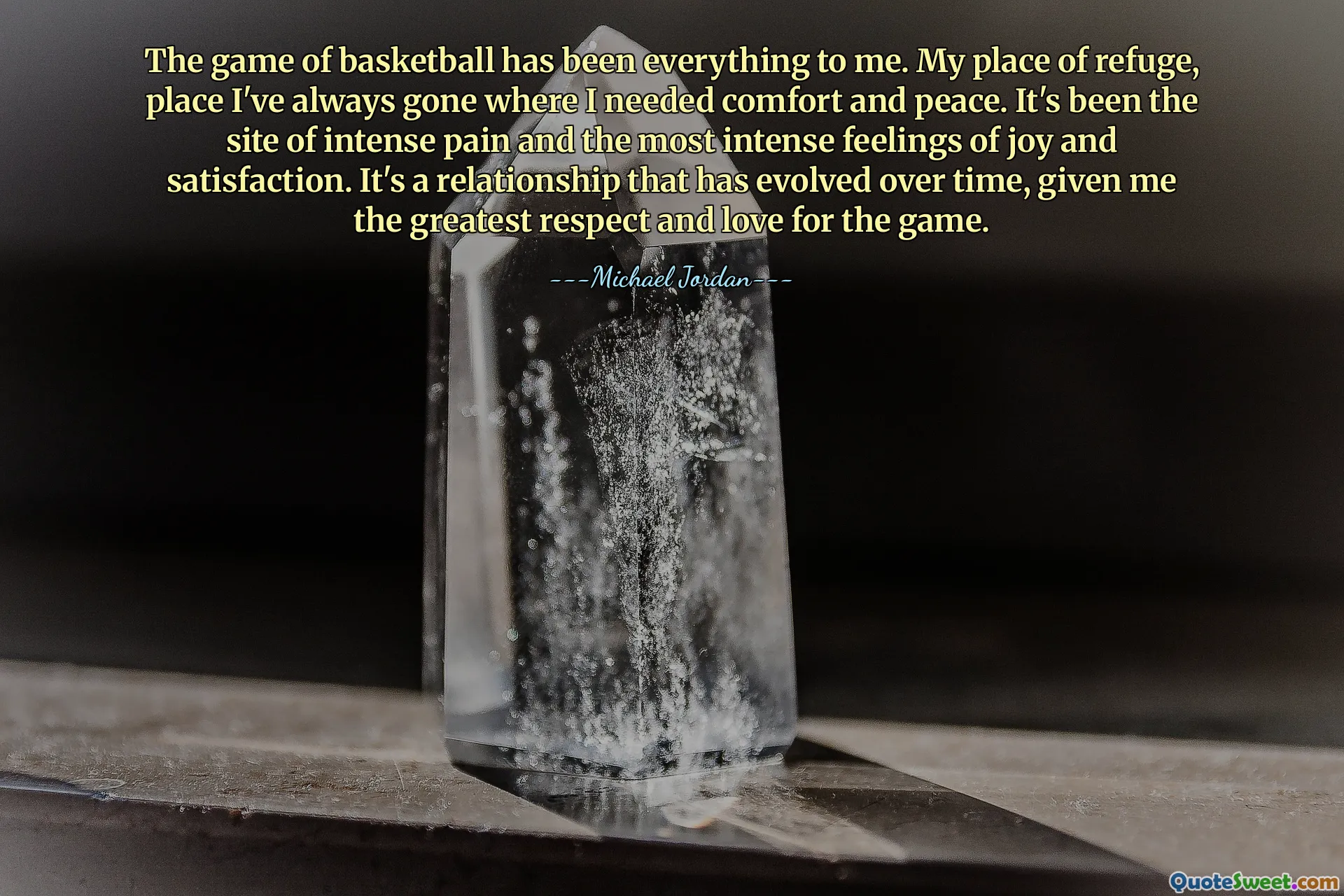 Basketbol oyunu benim için her şeydi. Sığınağım, her zaman rahatlığa ve huzura ihtiyacım olan yere gittiğim yer. Yoğun acının, en yoğun sevinç ve tatmin duygularının yaşandığı yer olmuştur. Bu, zamanla gelişen ve bana oyuna olan en büyük saygıyı ve sevgiyi kazandıran bir ilişki.