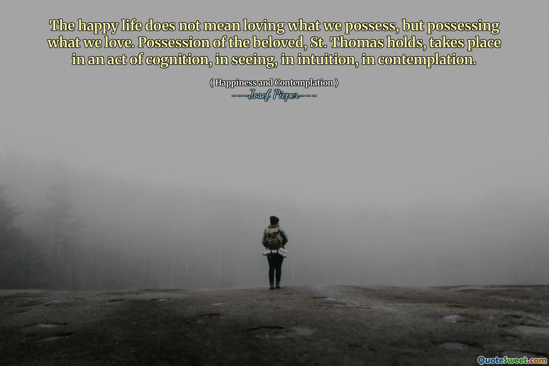The happy life does not mean loving what we possess, but possessing what we love. Possession of the beloved, St. Thomas holds, takes place in an act of cognition, in seeing, in intuition, in contemplation.