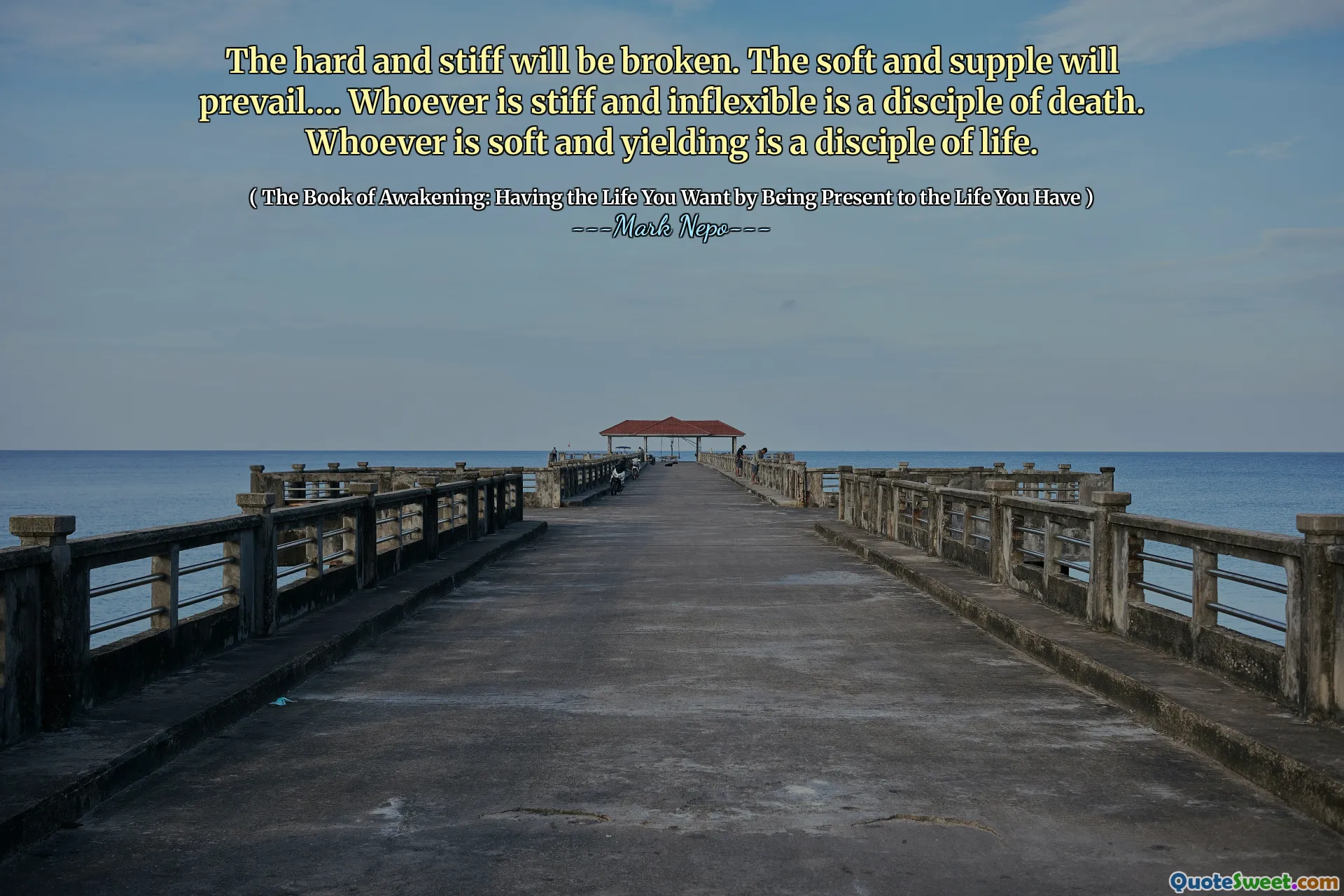 Le dur et le raide seront cassés. Le doux et souple prévaudra…. Celui qui est raide et inflexible est un disciple de la mort. Celui qui est doux et qui donne est un disciple de vie.