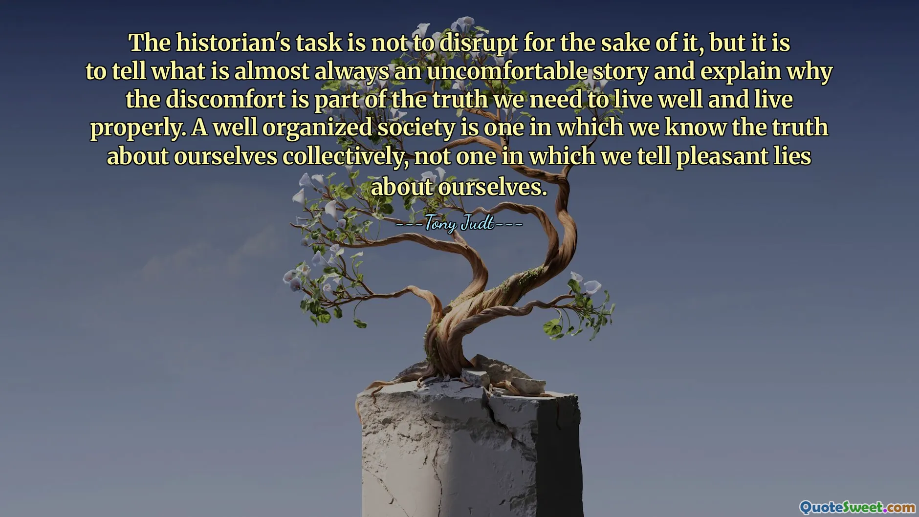 The historian's task is not to disrupt for the sake of it, but it is to tell what is almost always an uncomfortable story and explain why the discomfort is part of the truth we need to live well and live properly. A well organized society is one in which we know the truth about ourselves collectively, not one in which we tell pleasant lies about ourselves.