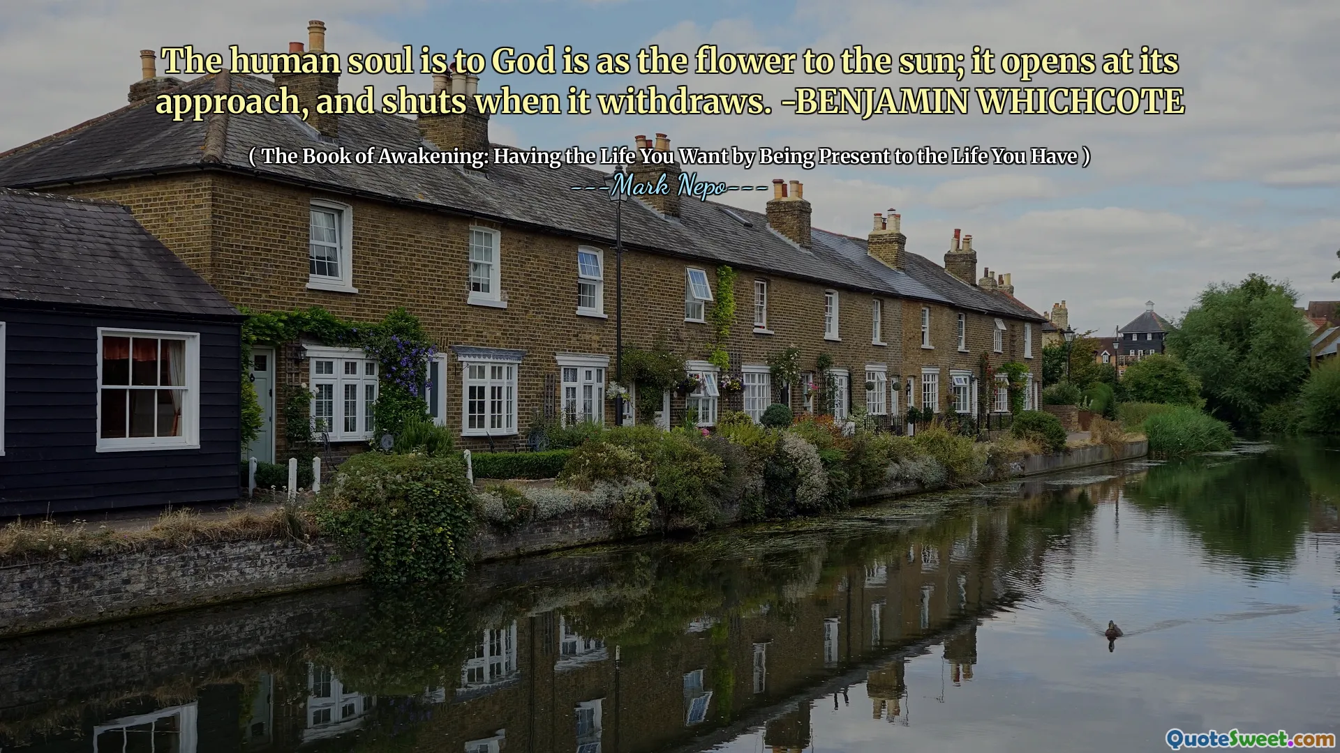 The human soul is to God is as the flower to the sun; it opens at its approach, and shuts when it withdraws. -BENJAMIN WHICHCOTE