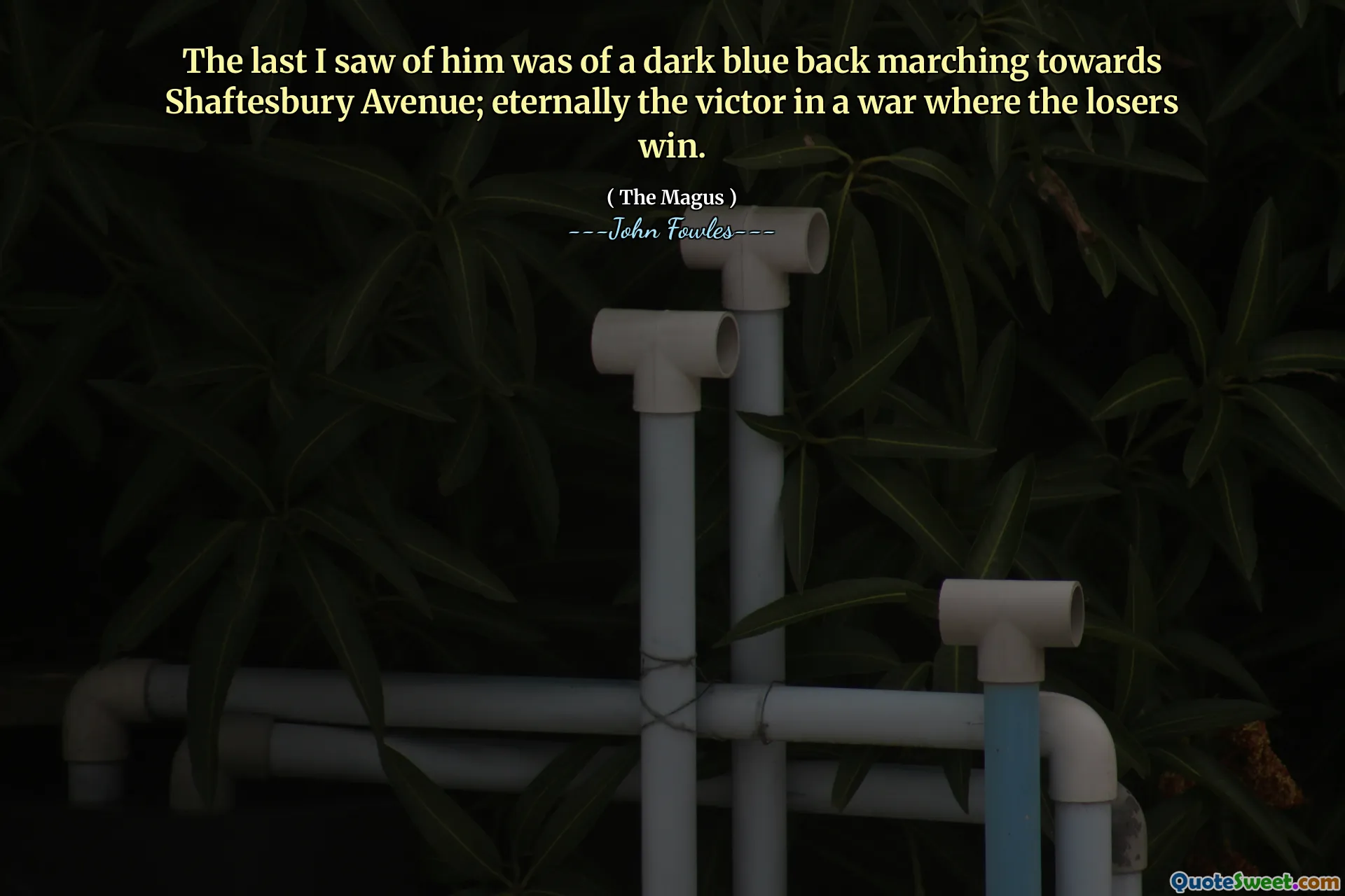 The last I saw of him was of a dark blue back marching towards Shaftesbury Avenue; eternally the victor in a war where the losers win.