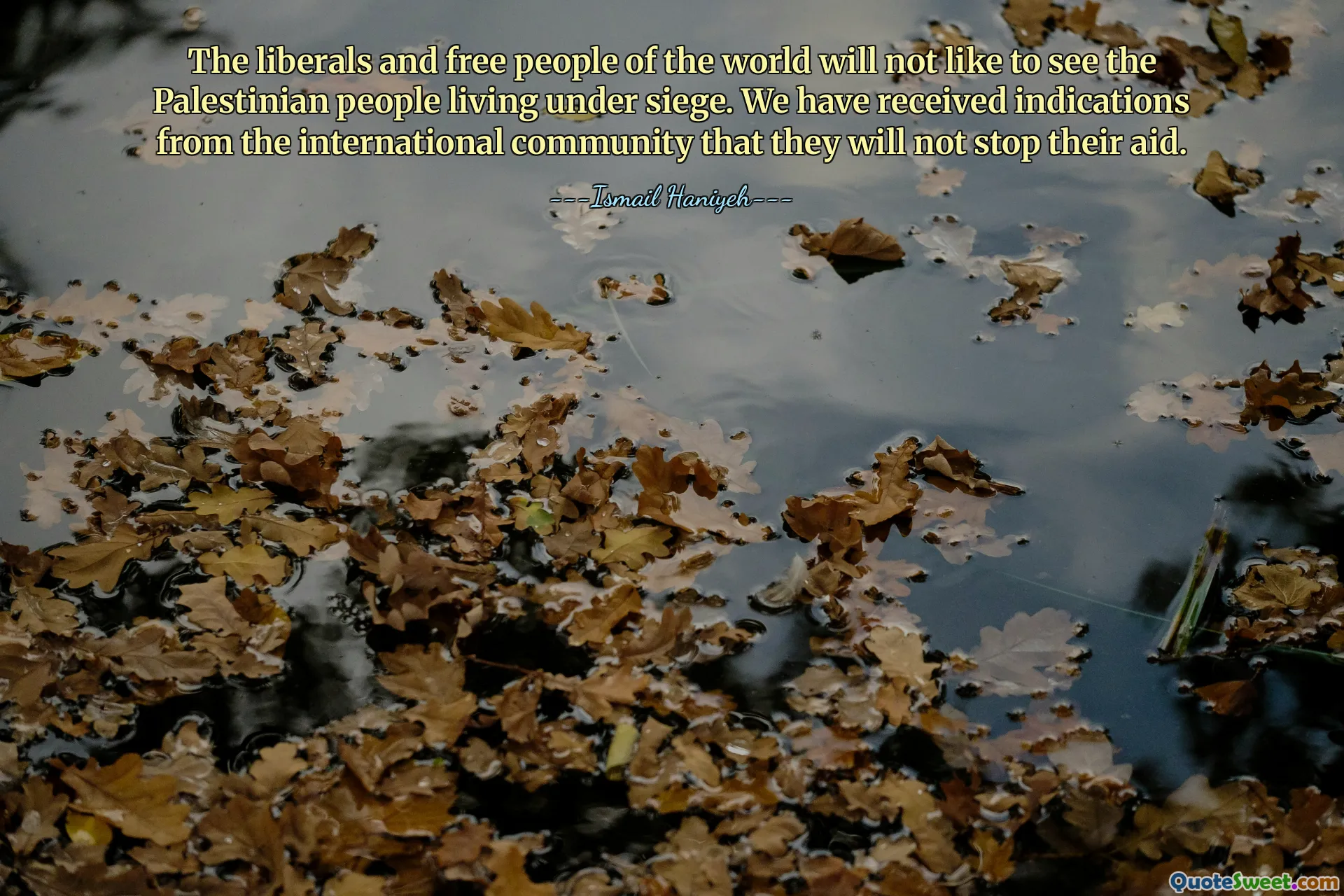 The liberals and free people of the world will not like to see the Palestinian people living under siege. We have received indications from the international community that they will not stop their aid.