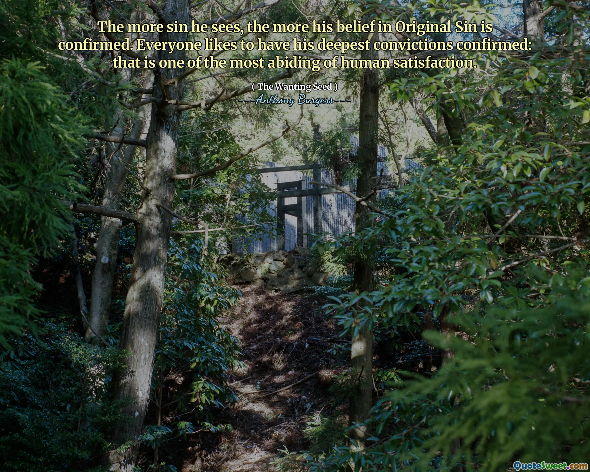 The more sin he sees, the more his belief in Original Sin is confirmed. Everyone likes to have his deepest convictions confirmed: that is one of the most abiding of human satisfaction.