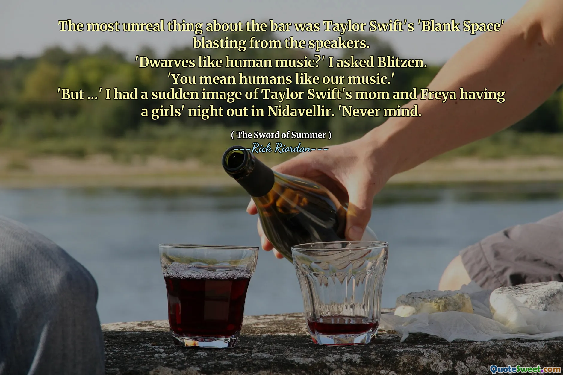 The most unreal thing about the bar was Taylor Swift's 'Blank Space' blasting from the speakers.
'Dwarves like human music?' I asked Blitzen.
'You mean humans like our music.'
'But …' I had a sudden image of Taylor Swift's mom and Freya having a girls' night out in Nidavellir. 'Never mind.