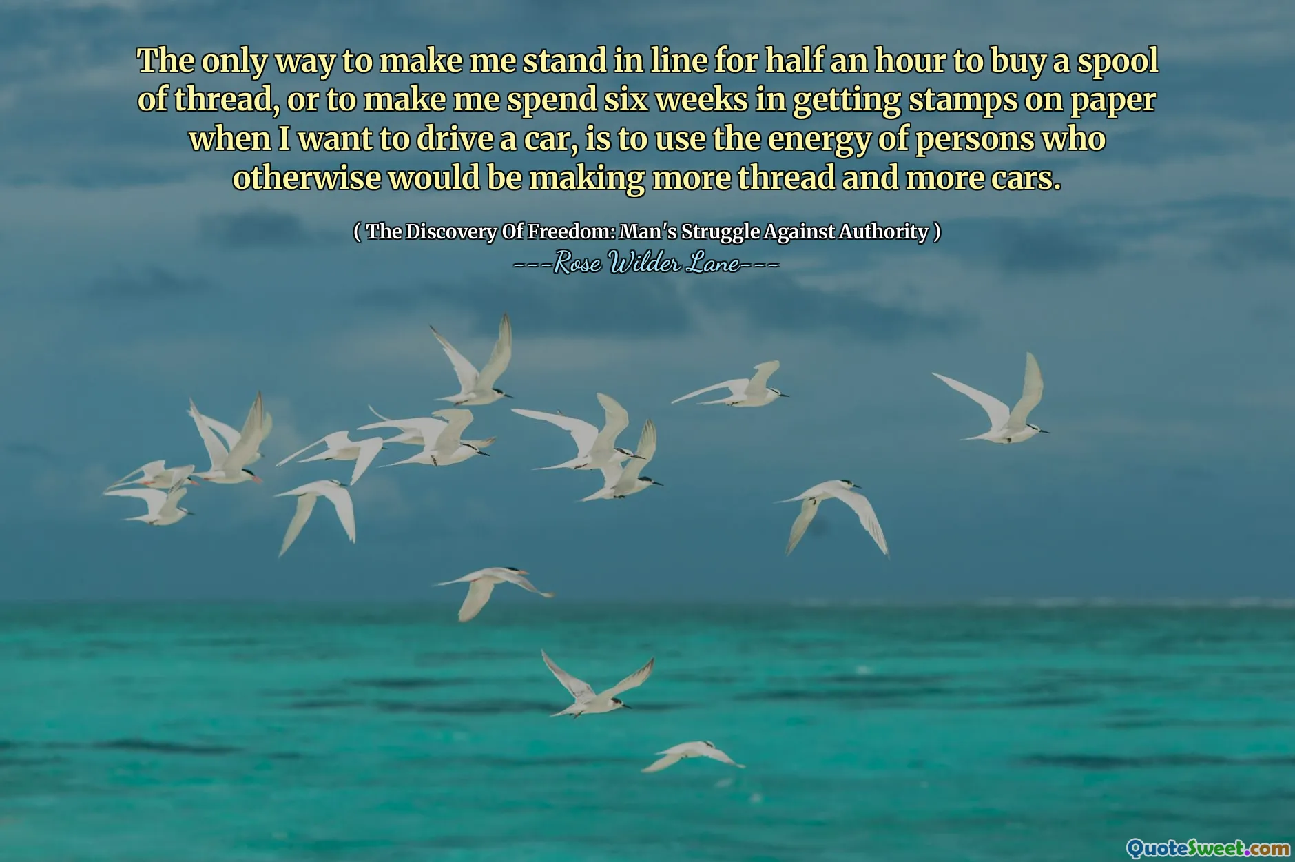 De enige manier om mij een half uur in de rij te laten staan ​​om een ​​klos garen te kopen, of om mij zes weken te laten besteden aan het krijgen van postzegels op papier als ik auto wil rijden, is door de energie te gebruiken van mensen die anders meer garen en meer auto’s zouden maken.