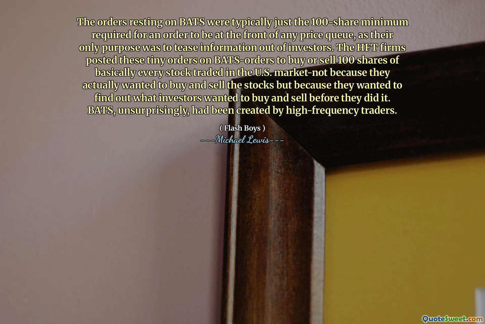 ჯოხებზე დასვენების შეკვეთები, როგორც წესი, მხოლოდ 100 წილის მინიმალური იყო, რომელიც შეკვეთისთვის იყო საჭირო ნებისმიერი ფასის რიგის წინა მხარეს, რადგან მათი ერთადერთი მიზანი იყო ინვესტორებისგან ინფორმაციის გაძარცვა. HFT ფირმებმა გამოაქვეყნეს ეს პატარა შეკვეთები ჯოხებით ბრძანებებზე, რომ შეიძინონ ან გაყიდონ 100 წილი, ძირითადად, ყველა აქციებით, რომლებიც ვაჭრობენ აშშ-ს