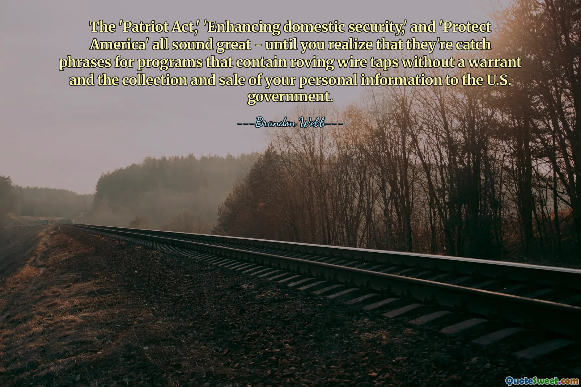 The 'Patriot Act,' 'Enhancing domestic security,' and 'Protect America' all sound great - until you realize that they're catch phrases for programs that contain roving wire taps without a warrant and the collection and sale of your personal information to the U.S. government.