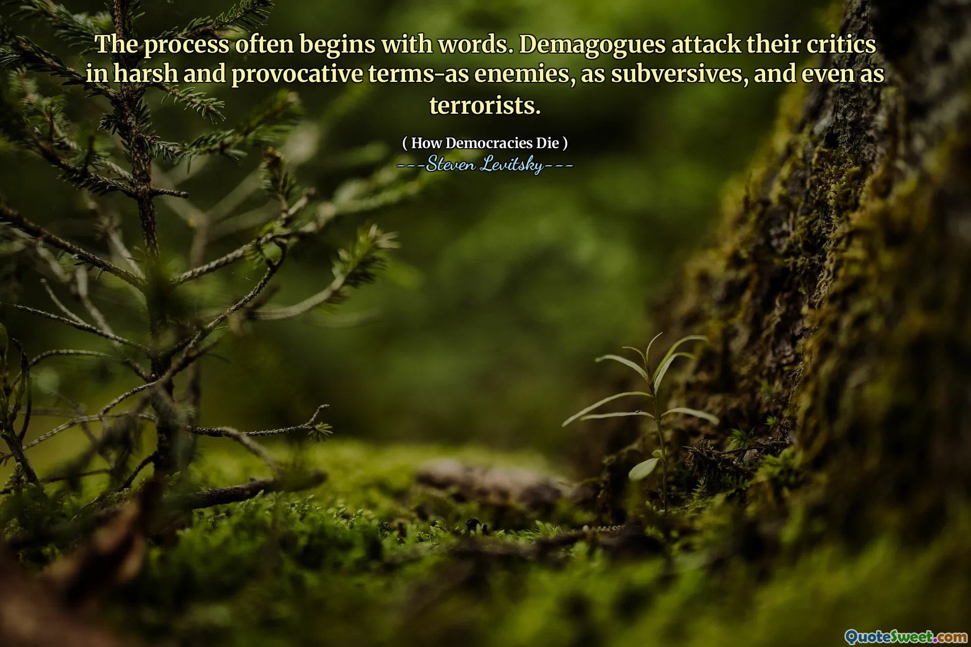 The process often begins with words. Demagogues attack their critics in harsh and provocative terms-as enemies, as subversives, and even as terrorists.