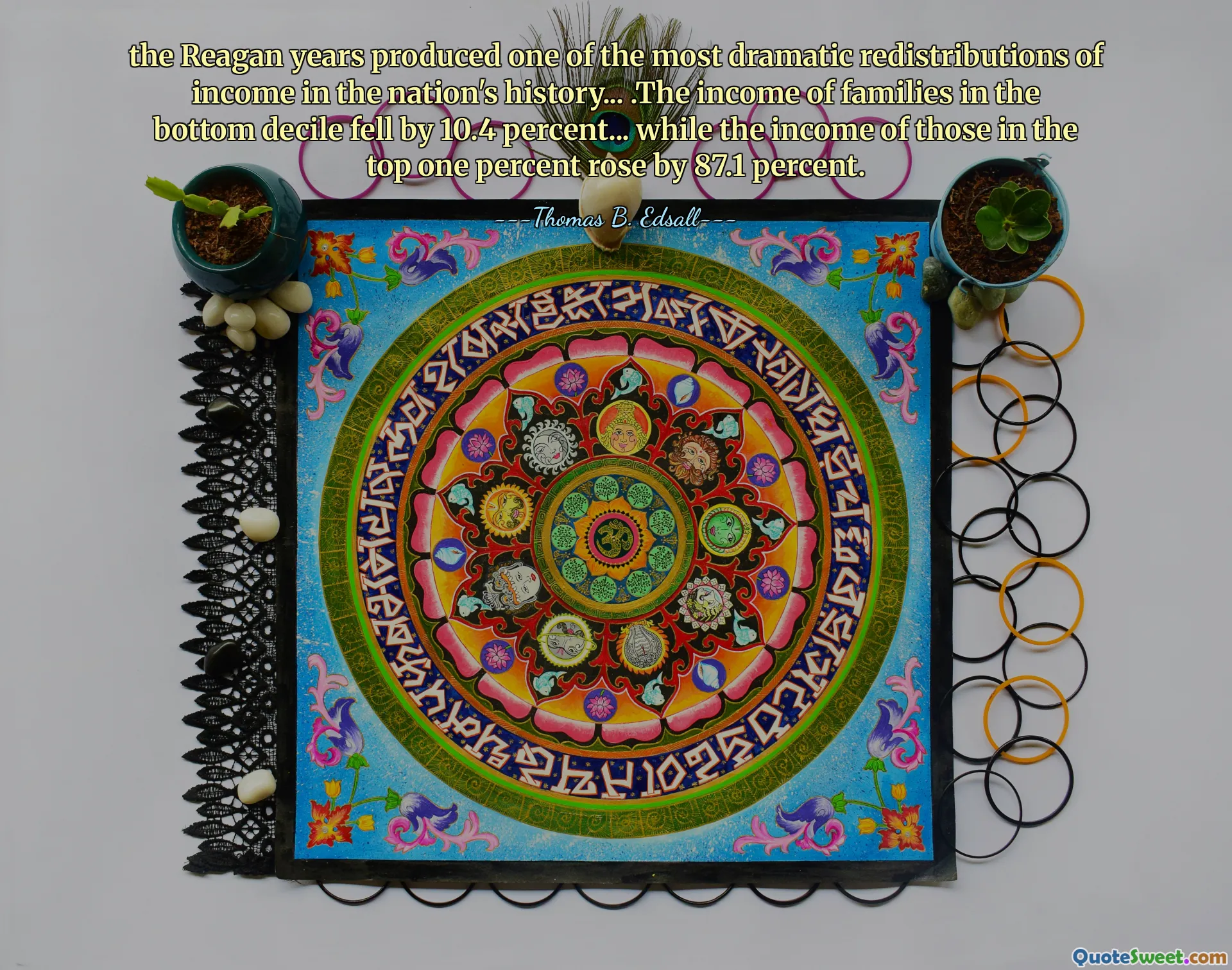the Reagan years produced one of the most dramatic redistributions of income in the nation's history... .The income of families in the bottom decile fell by 10.4 percent... while the income of those in the top one percent rose by 87.1 percent.