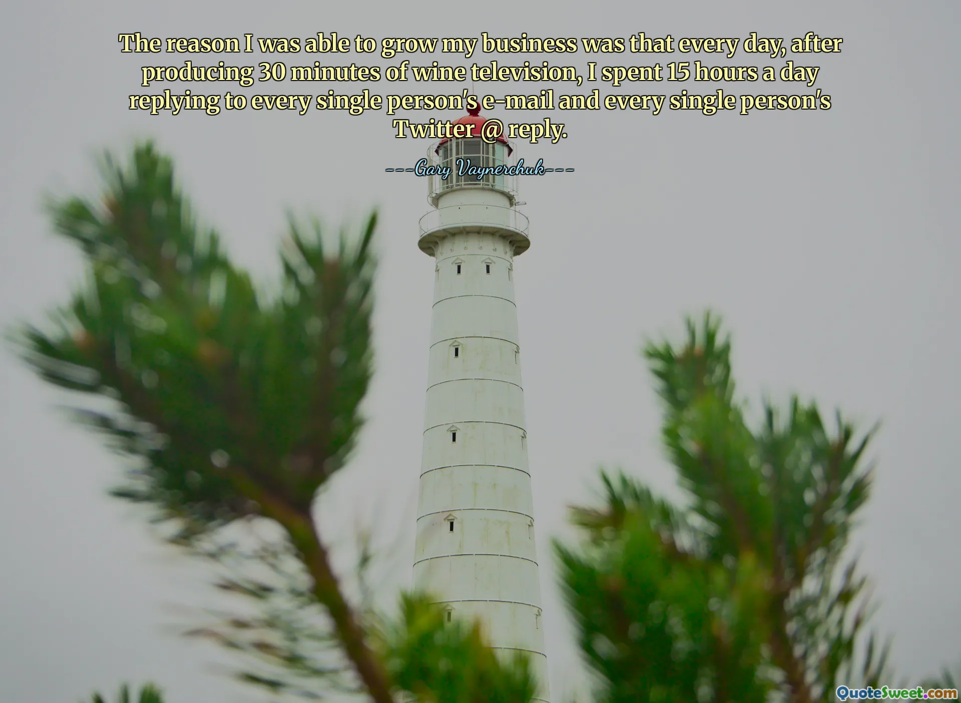 The reason I was able to grow my business was that every day, after producing 30 minutes of wine television, I spent 15 hours a day replying to every single person's e-mail and every single person's Twitter @ reply.