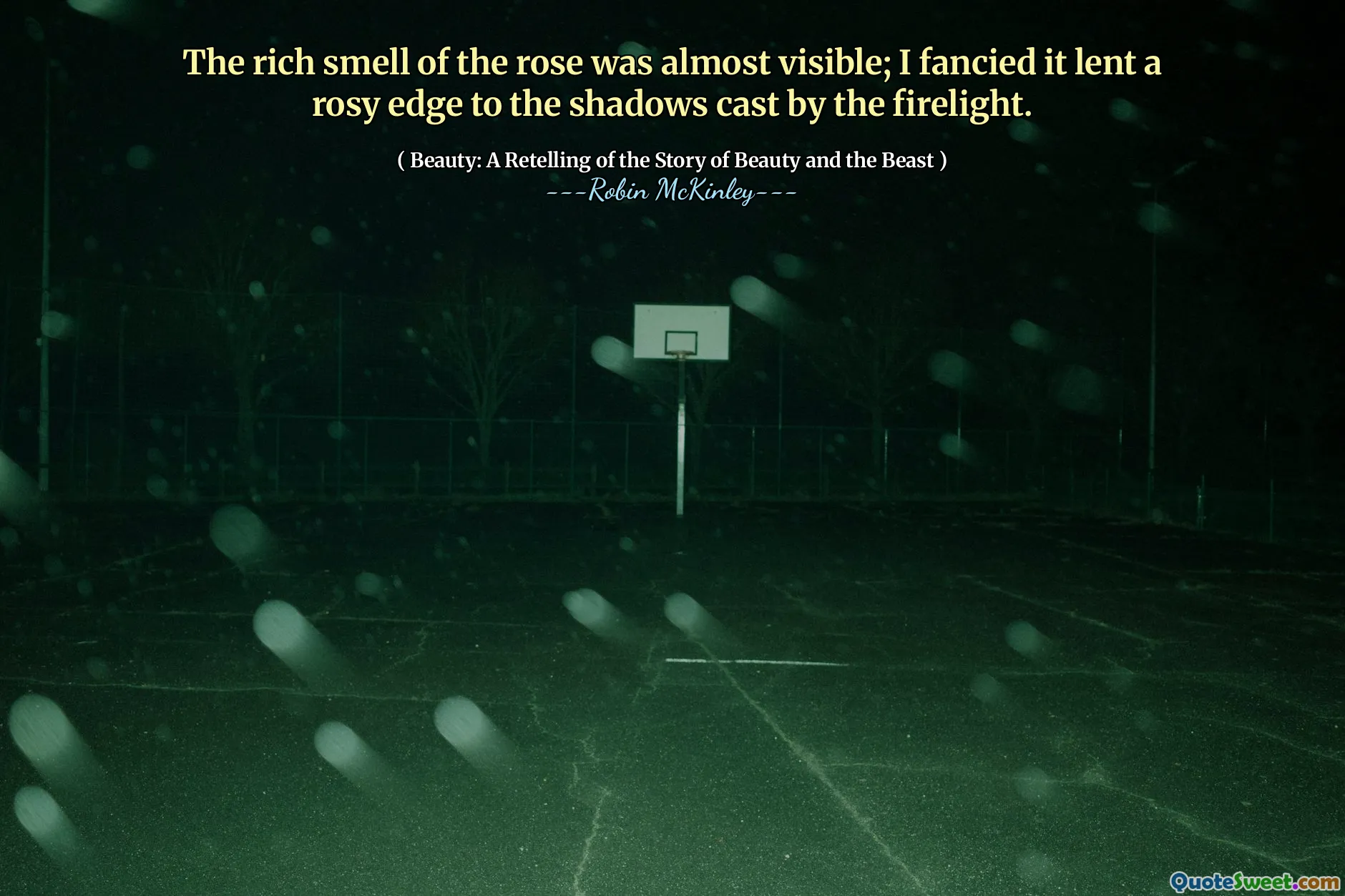 The rich smell of the rose was almost visible; I fancied it lent a rosy edge to the shadows cast by the firelight.