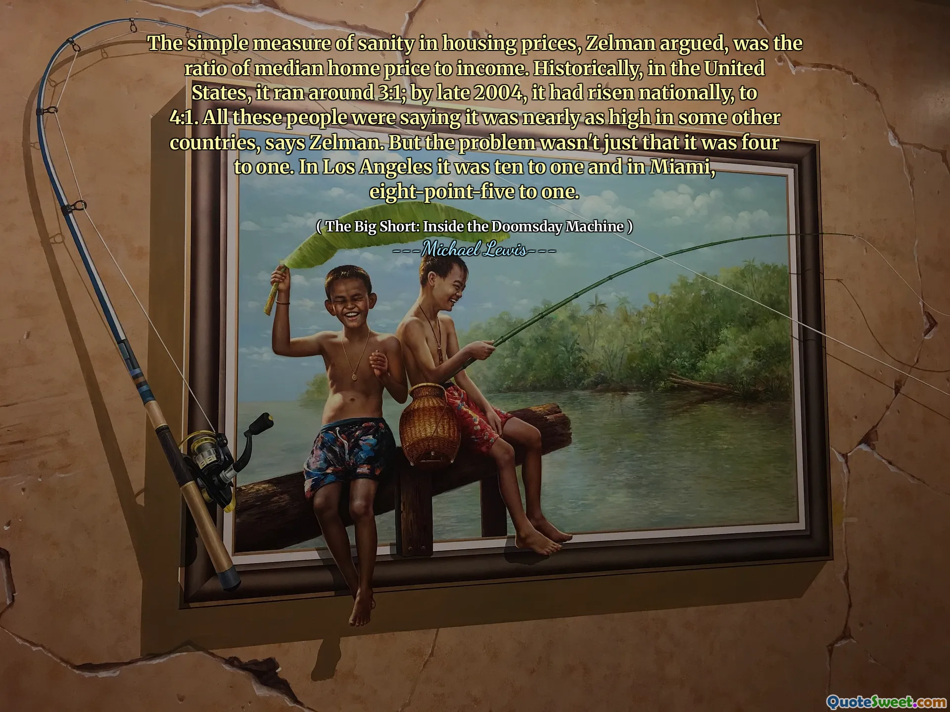 Zelman은 주택 가격의 간단한 정신 측정은 중간 주택 가격과 소득의 비율이라고 주장했다. 역사적으로 미국에서는 3 : 1에 달렸습니다. 2004 년 말까지, 그것은 전국적으로 4 : 1로 상승했습니다. 이 사람들은 다른 나라에서는 거의 높다고 말하고 있다고 Zelman은 말합니다. 그러나 문제는 단지 4 대 1 이었다는 것이 아닙니다. 로스 앤젤레스에서는 10 대 1이었고 마이애미에서는 8 점에서 1 ~ 1입니다.