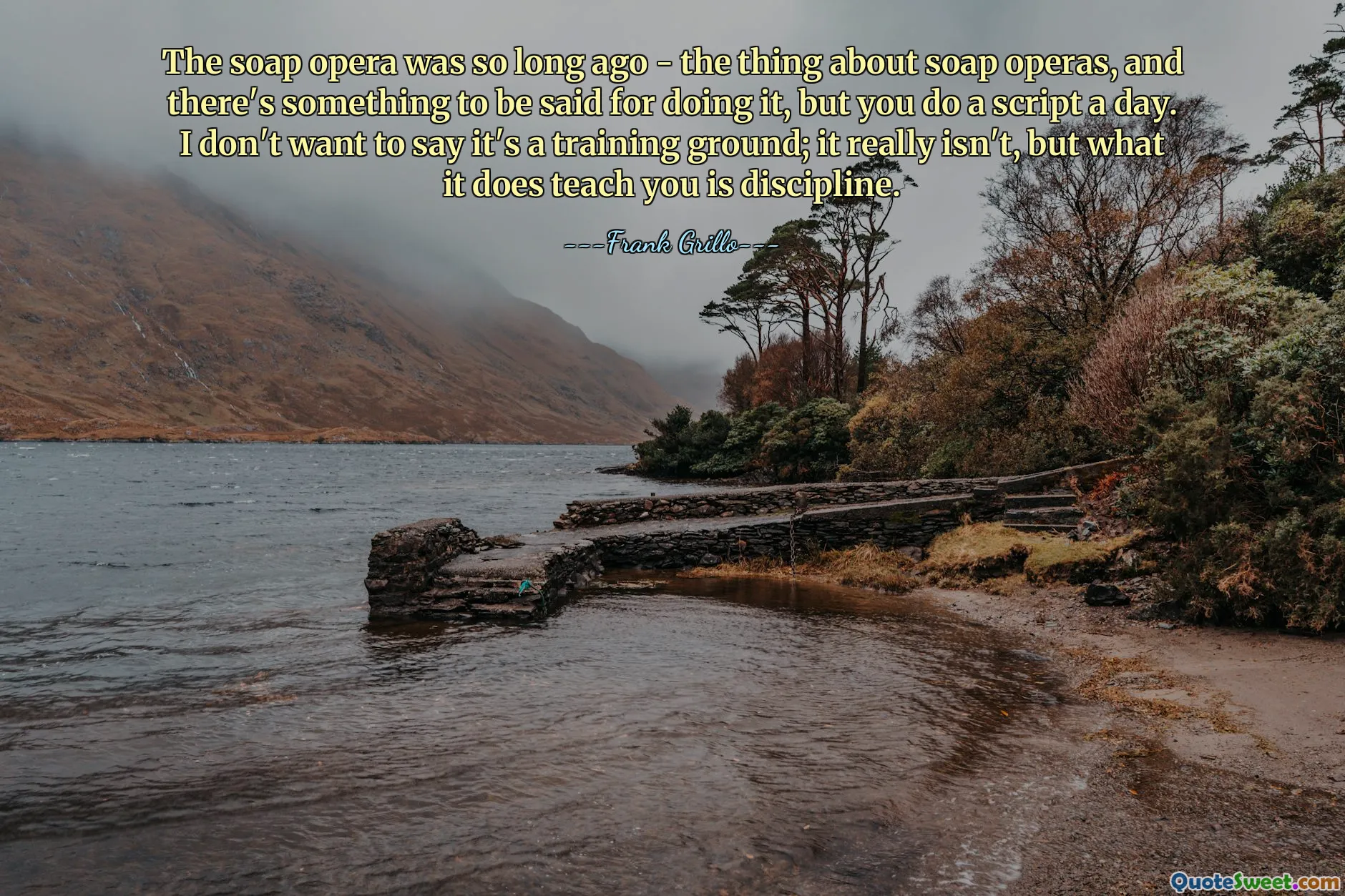 The soap opera was so long ago - the thing about soap operas, and there's something to be said for doing it, but you do a script a day. I don't want to say it's a training ground; it really isn't, but what it does teach you is discipline.