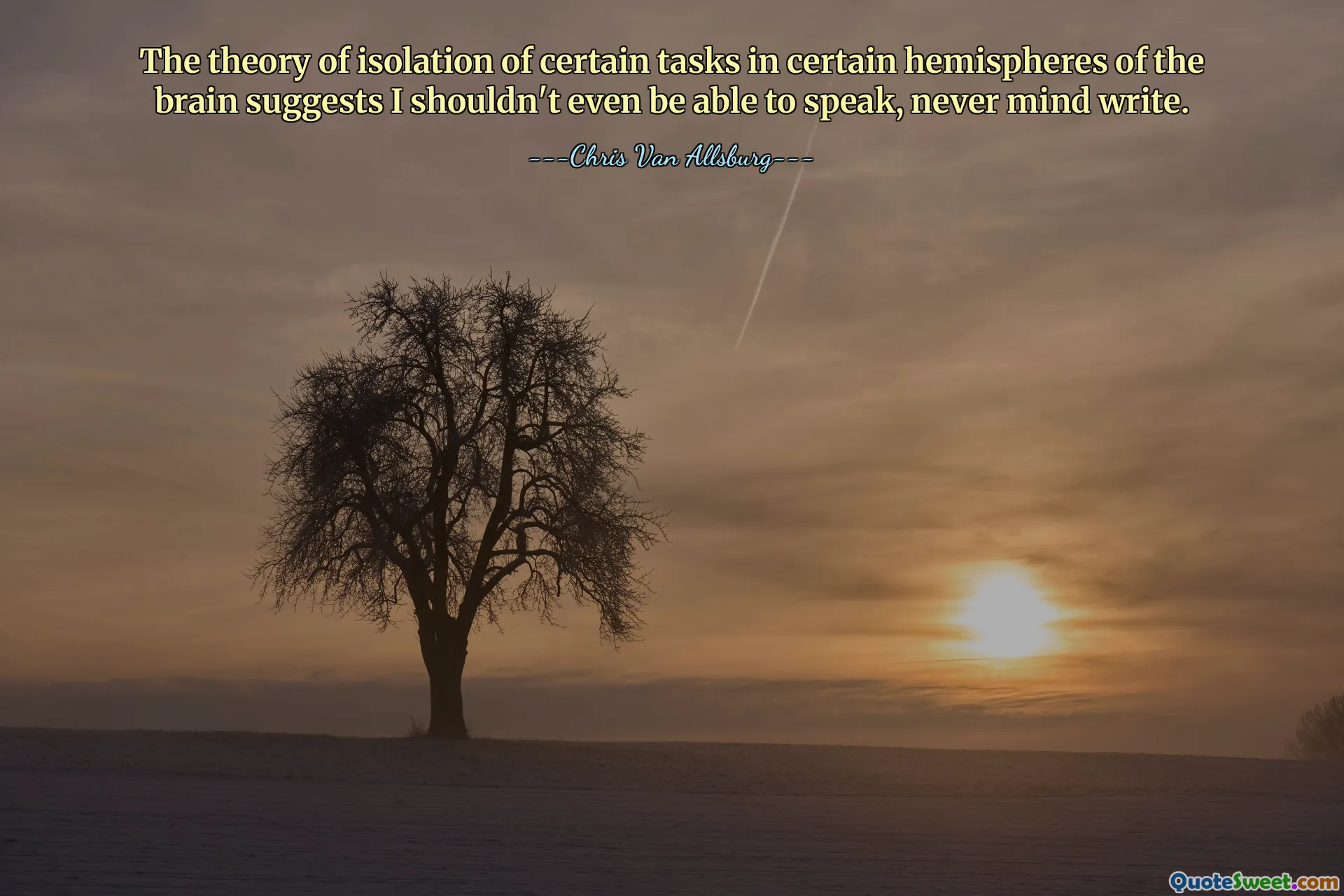 The theory of isolation of certain tasks in certain hemispheres of the brain suggests I shouldn't even be able to speak, never mind write.