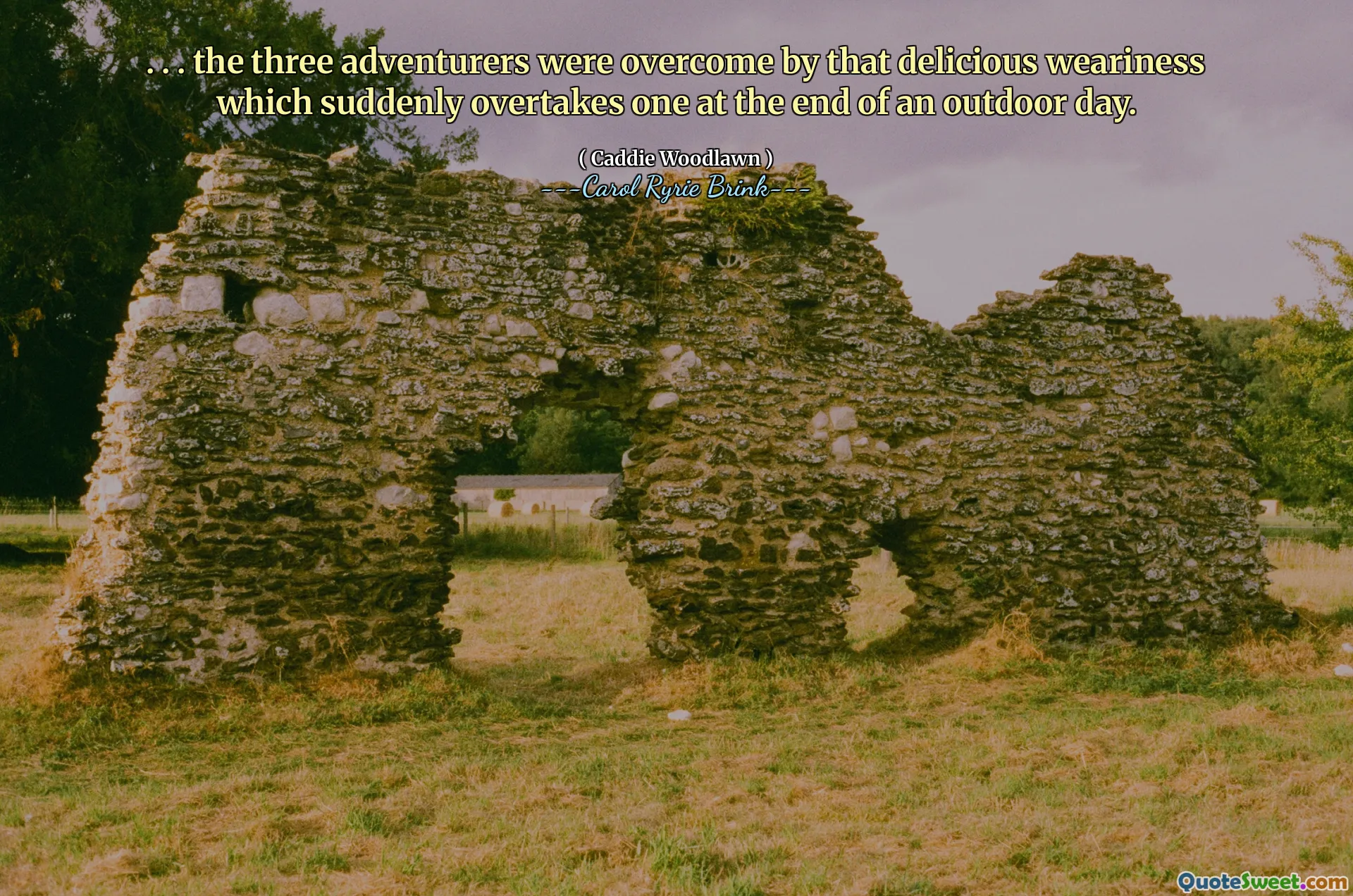 . . . De tre äventyrarna övervinnades av den läckra tröttheten som plötsligt överträffar en i slutet av en utomhusdag.