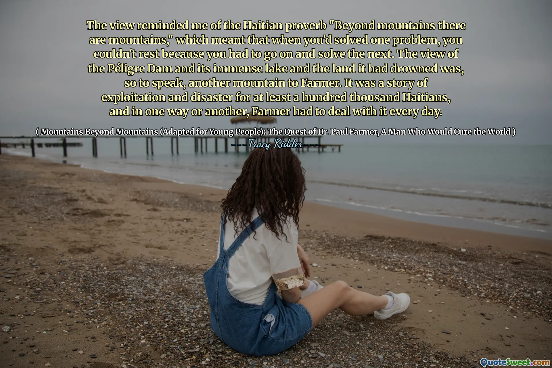 Вид напомнил мне гаитянскую пословицу «За горами есть горы», что означало, что, когда вы решили одну проблему, вы не смогли отдыхать, потому что вам пришлось продолжать и решить следующую. Вид на плотину Пелигра и ее огромное озеро и землю, которую она утонула, был, так сказать, еще одной горы для фермера. Это была история об эксплуатации и катастрофе как минимум для сотни тысяч гаитян, и так или иначе, фермеру приходилось иметь дело с этим каждый день.