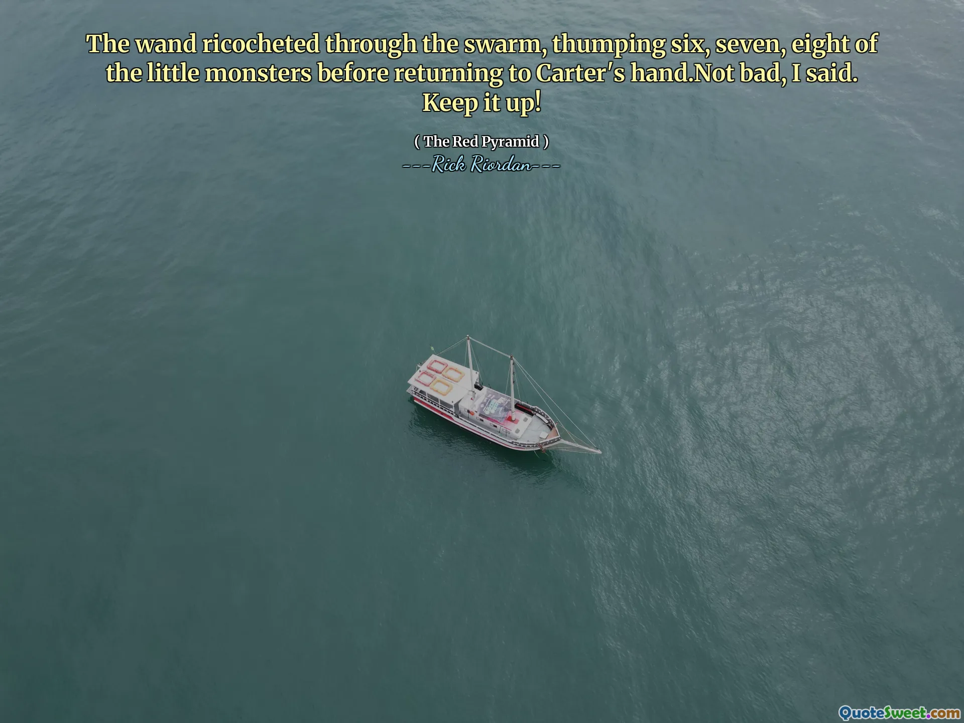 The wand ricocheted through the swarm, thumping six, seven, eight of the little monsters before returning to Carter's hand.Not bad, I said. Keep it up!