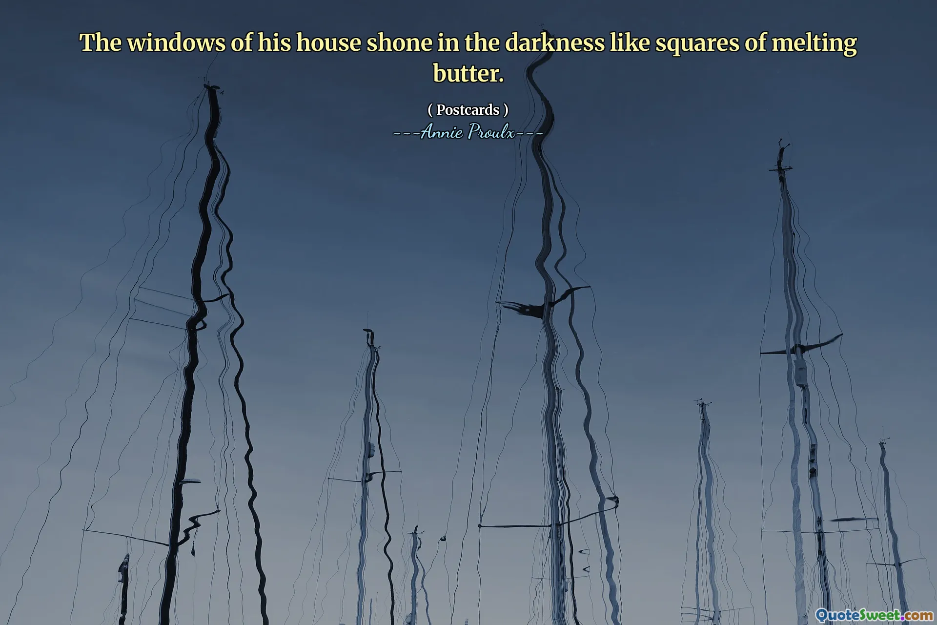 Okna jego domu świeciły w ciemności jak kwadraty topnienia masła.