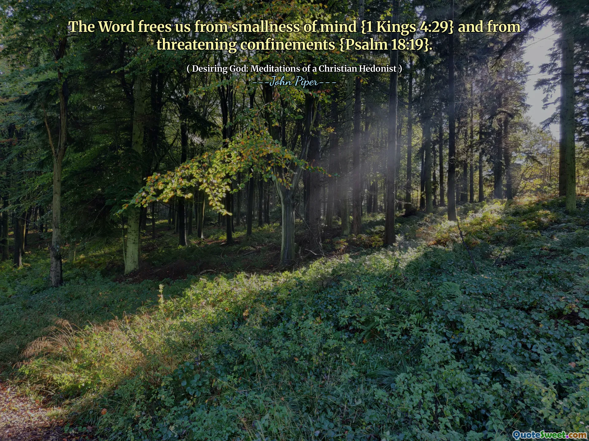 The Word frees us from smallness of mind {1 Kings 4:29} and from threatening confinements {Psalm 18:19}.