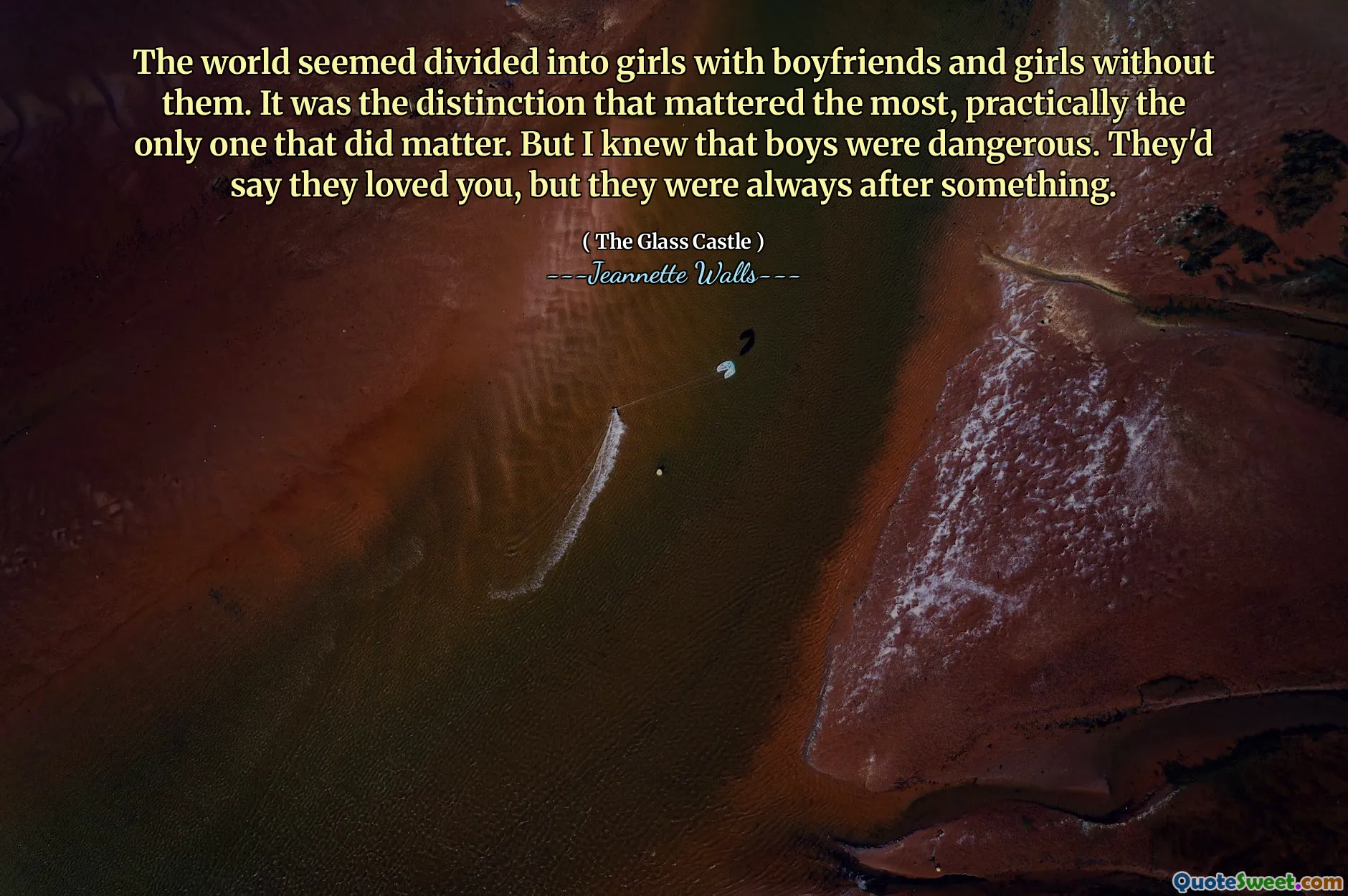 Il mondo sembrava diviso in ragazze con fidanzati e ragazze senza di loro. Era la distinzione che contava di più, praticamente l'unica che importava. Ma sapevo che i ragazzi erano pericolosi. Direbbero che ti amavano, ma cercavano sempre qualcosa.