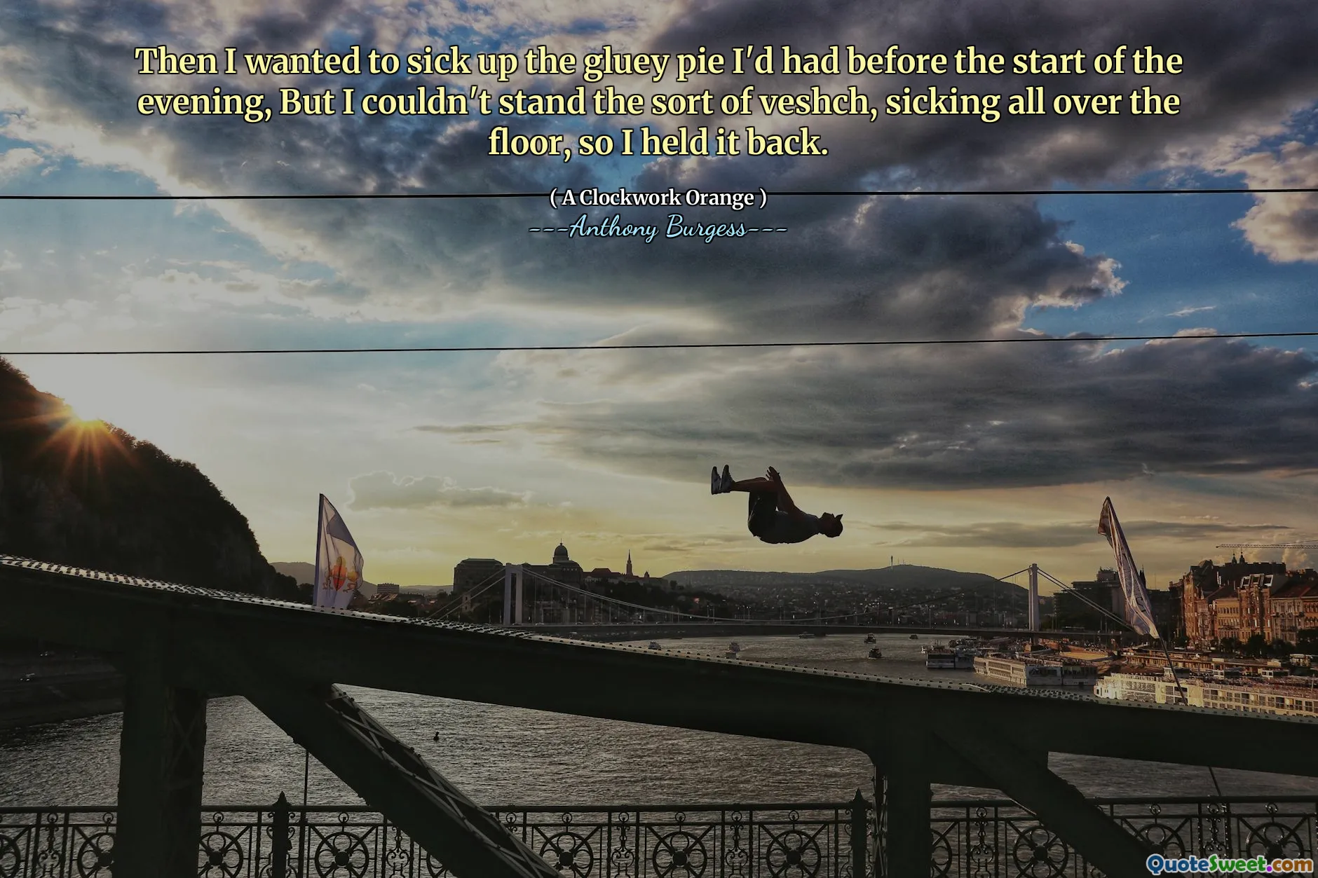 Then I wanted to sick up the gluey pie I'd had before the start of the evening, But I couldn't stand the sort of veshch, sicking all over the floor, so I held it back.