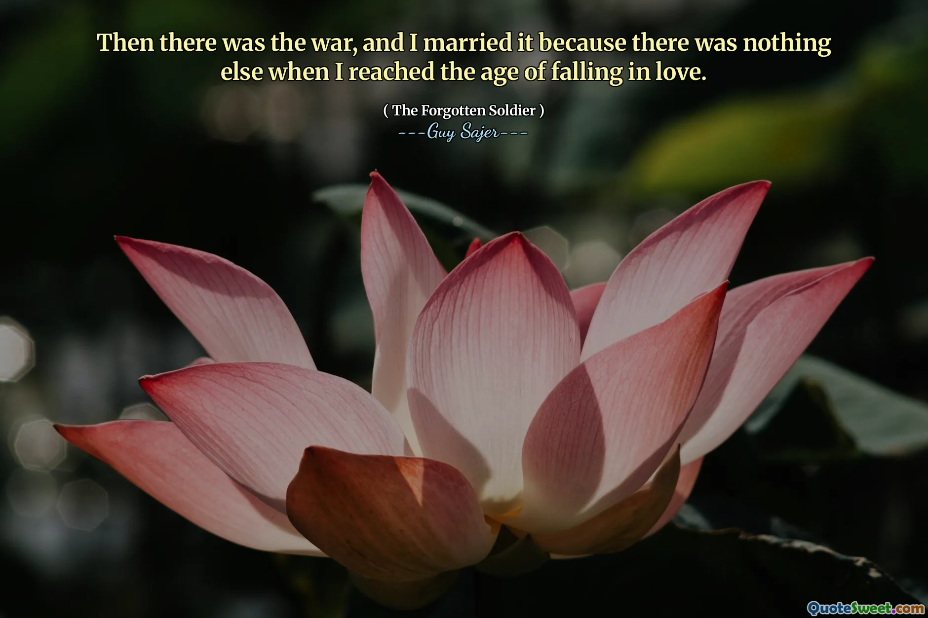 Then there was the war, and I married it because there was nothing else when I reached the age of falling in love.