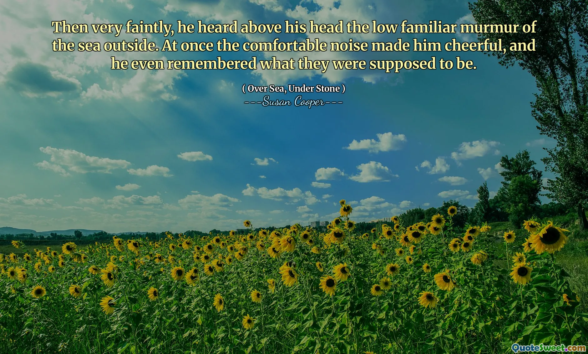 Then very faintly, he heard above his head the low familiar murmur of the sea outside. At once the comfortable noise made him cheerful, and he even remembered what they were supposed to be.